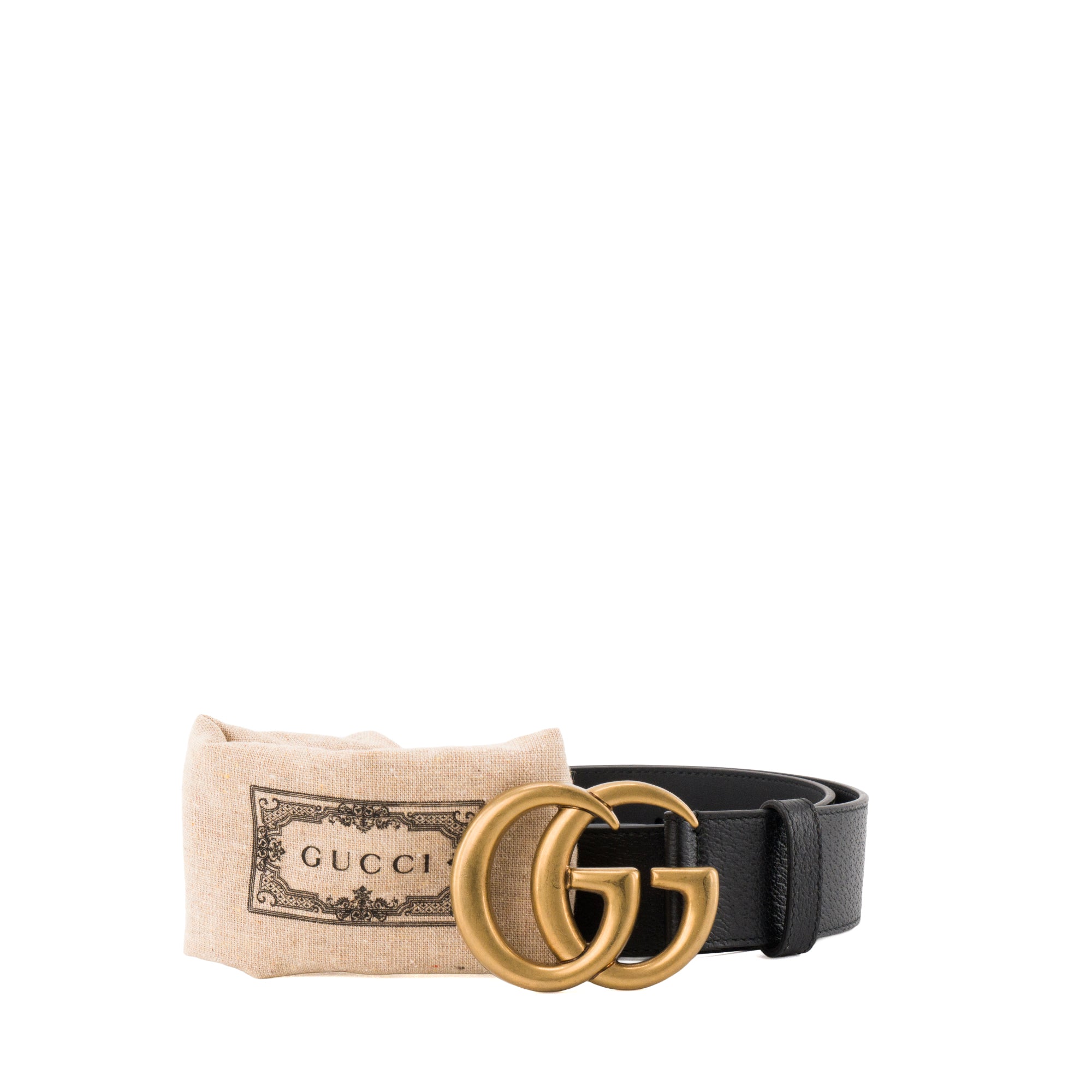 GUCCI - Ceinture GG Marmont Gucci en cuir grainé noir (T75)