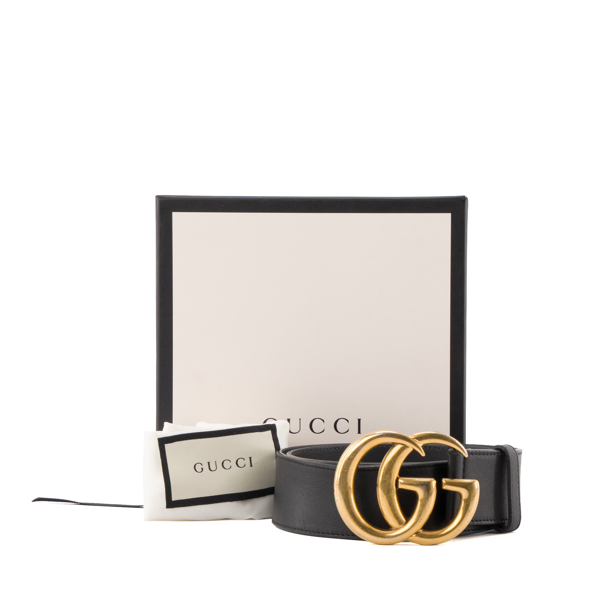 GUCCI - Ceinture GG Marmont Gucci en cuir noir (T80)