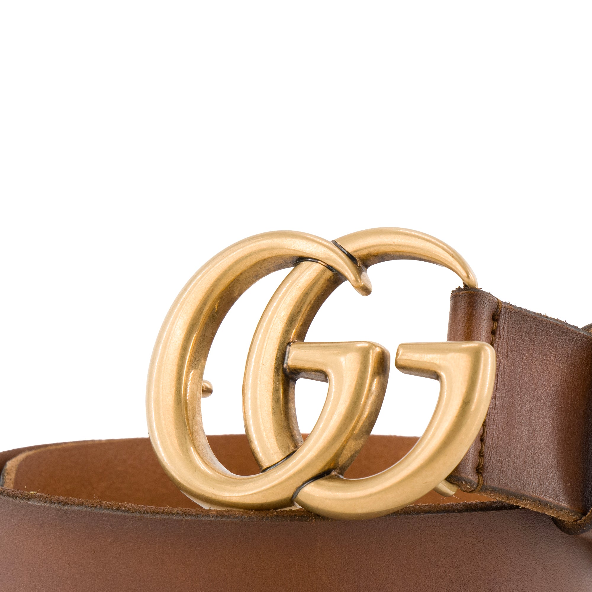 GUCCI - Ceinture GG Marmont large Gucci en cuir marron (T70)