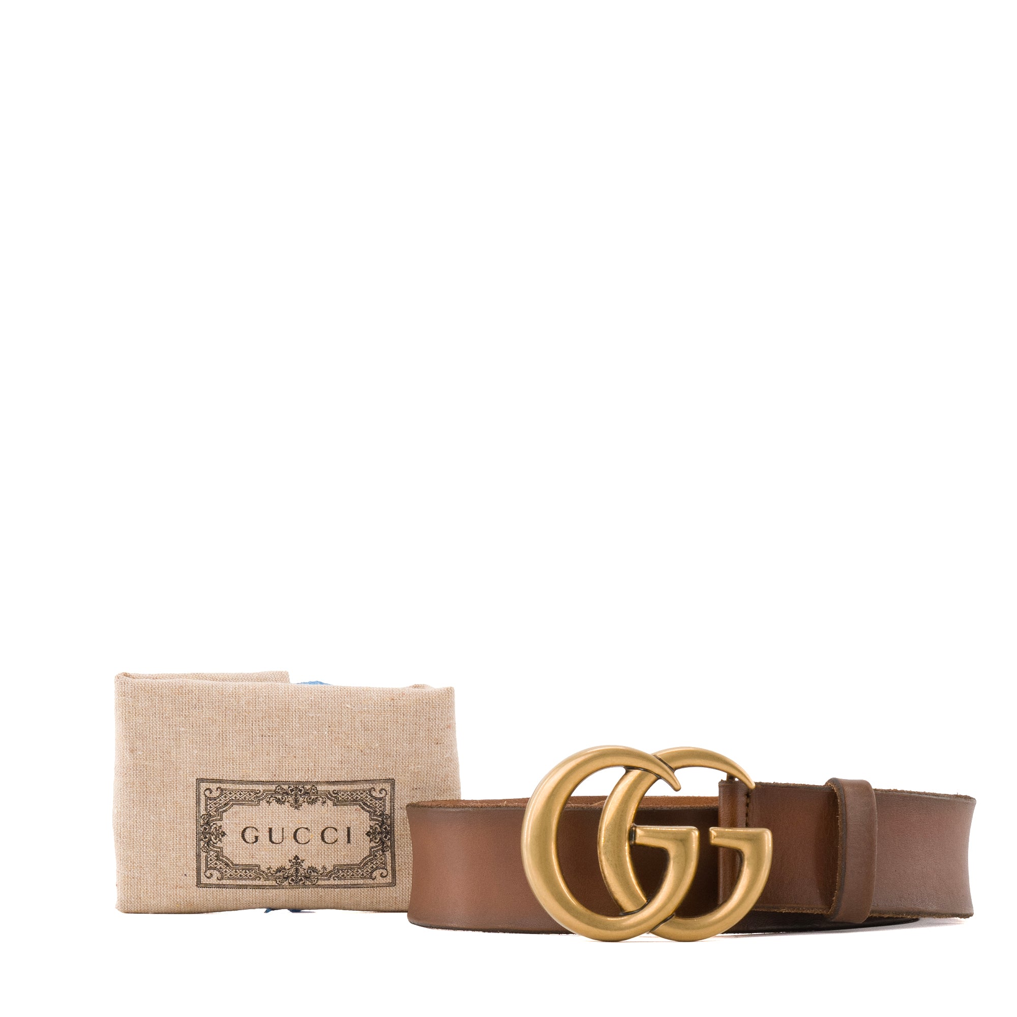 GUCCI - Ceinture GG Marmont large Gucci en cuir marron (T70)