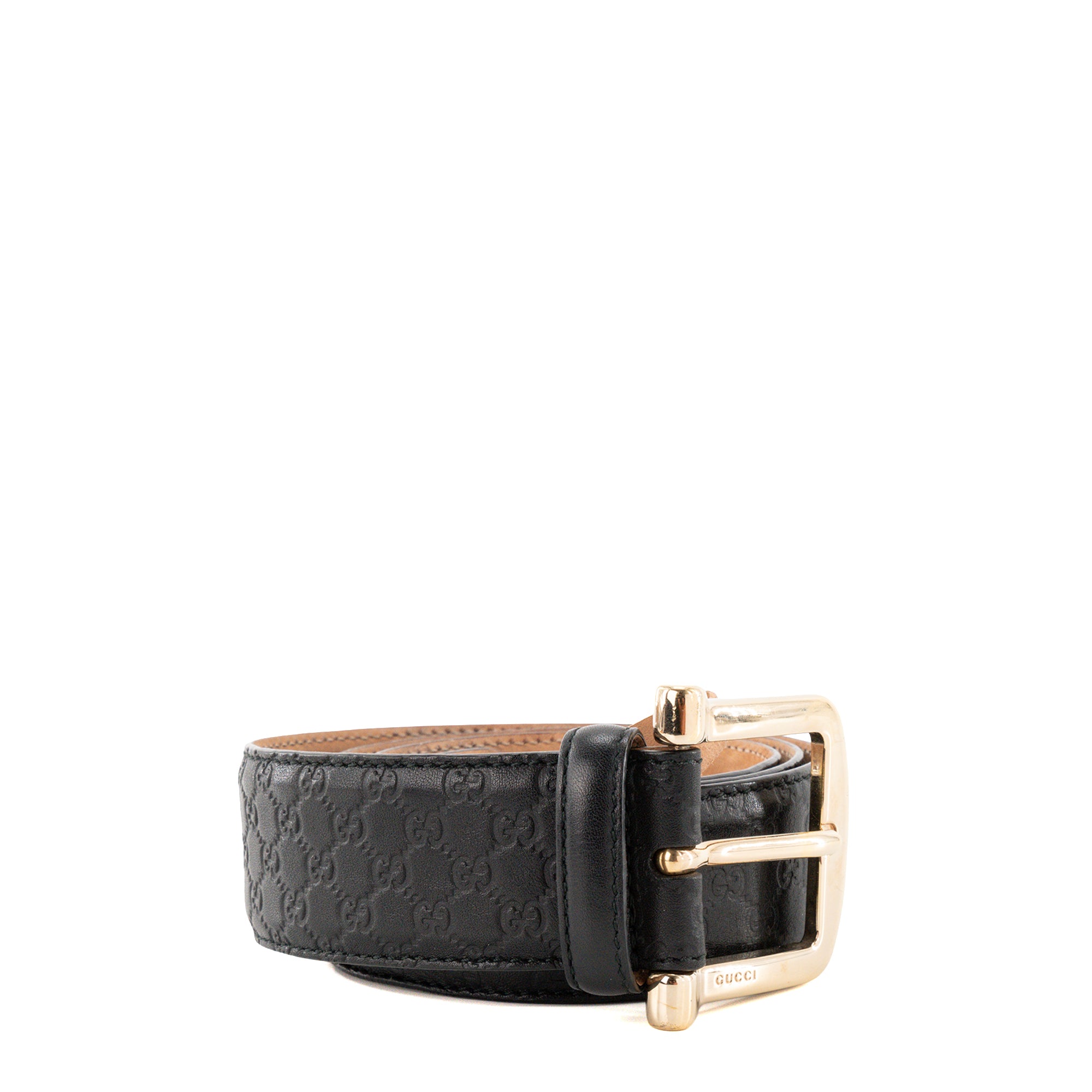 GUCCI - Ceinture Gucci en cuir embossé monogramme noir (T90)