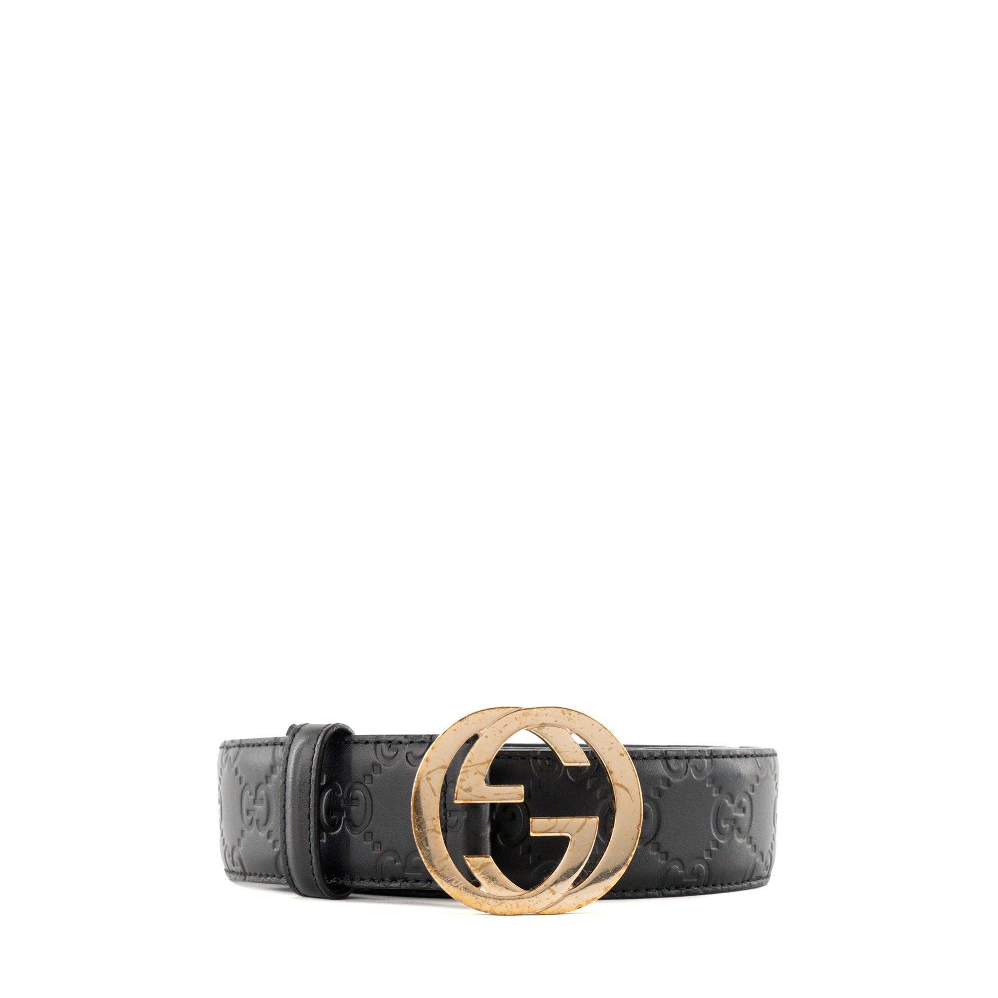 GUCCI - Ceinture Interlocking Gucci en cuir empreinte noir (T75)