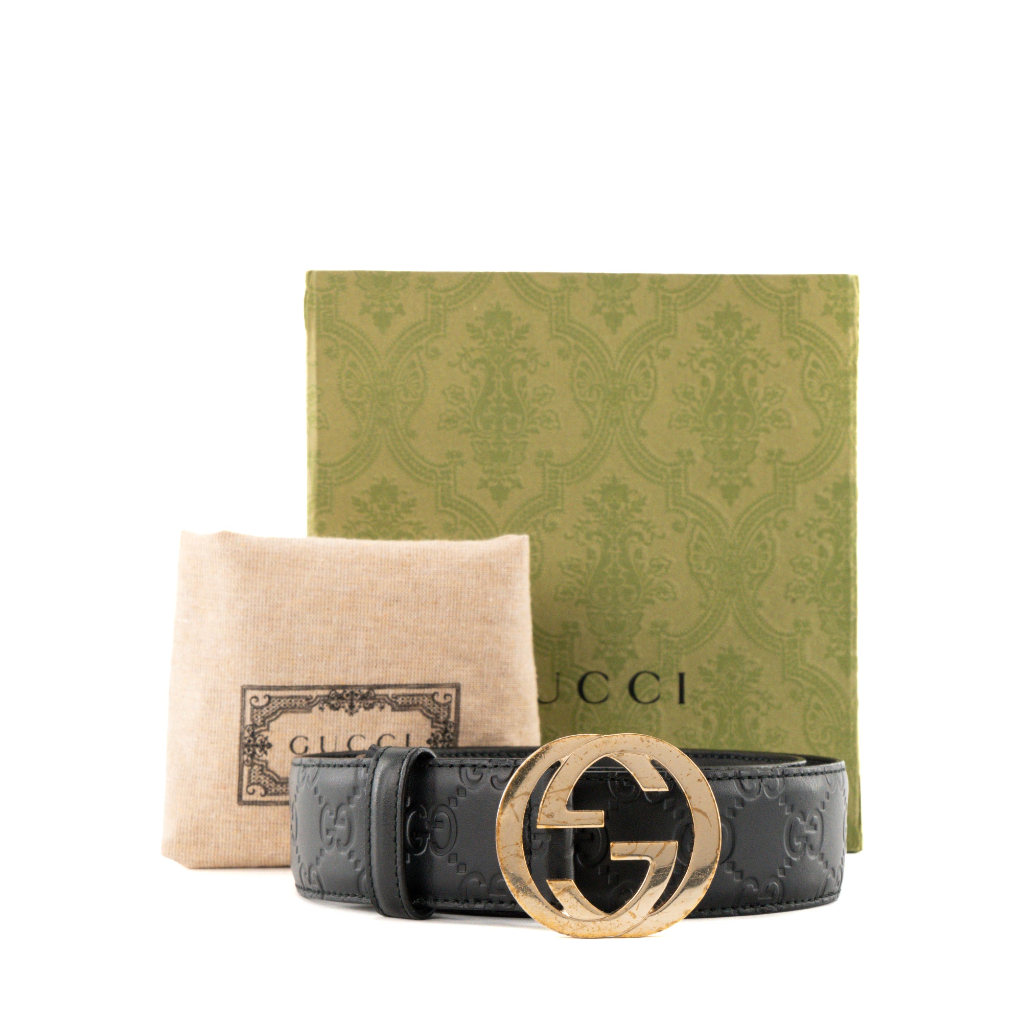 GUCCI - Ceinture Interlocking Gucci en cuir empreinte noir (T75)