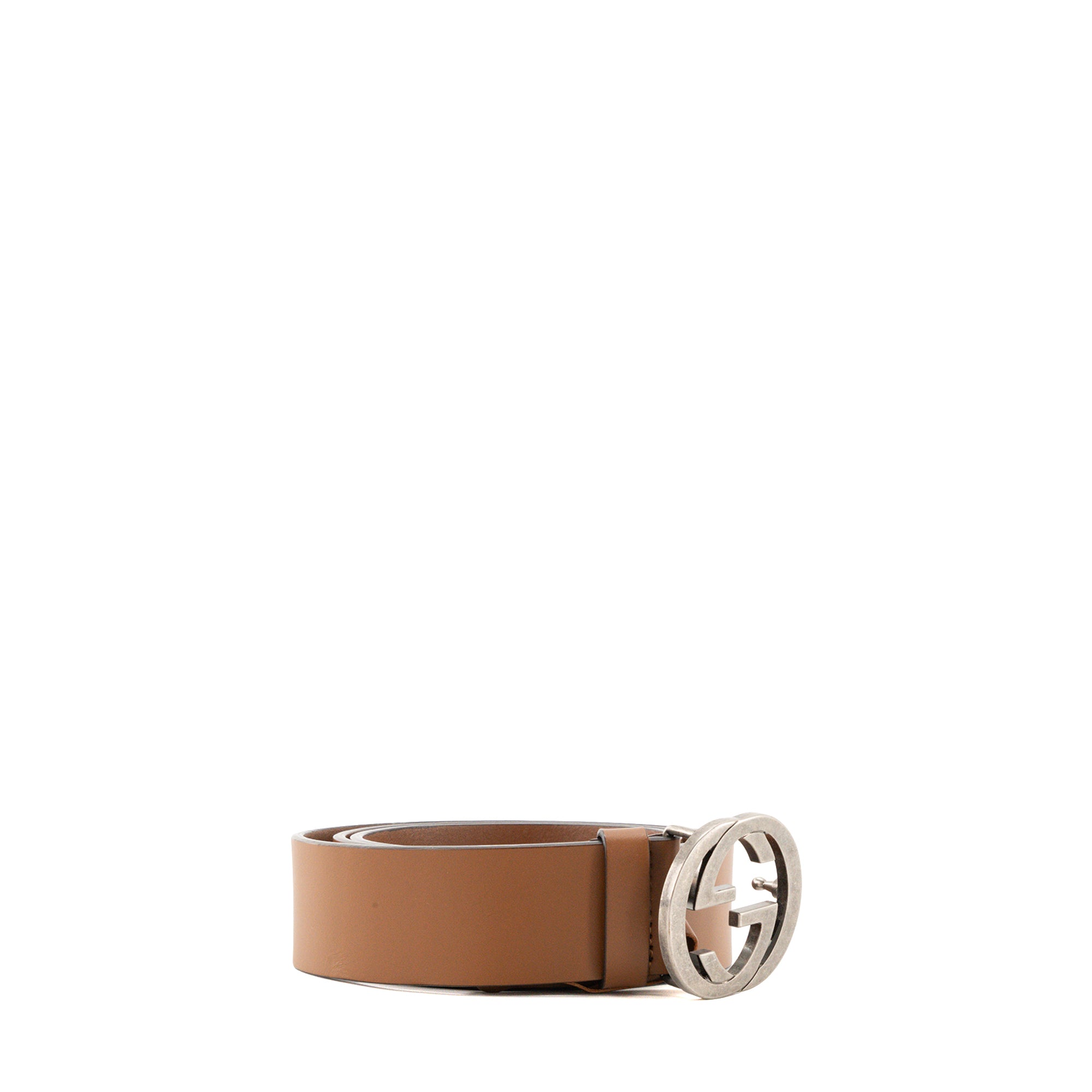 GUCCI - Ceinture Interlocking Gucci en cuir lisse marron (T90)