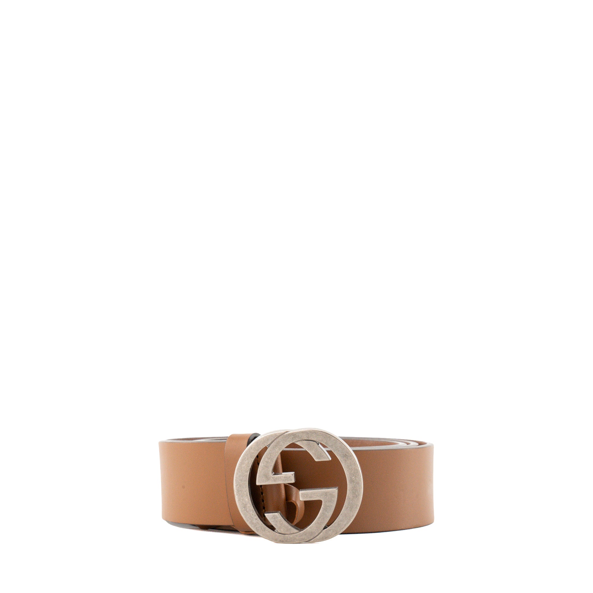 GUCCI - Ceinture Interlocking Gucci en cuir lisse marron (T90)