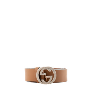 GUCCI - Ceinture Interlocking Gucci en cuir lisse marron (T90)