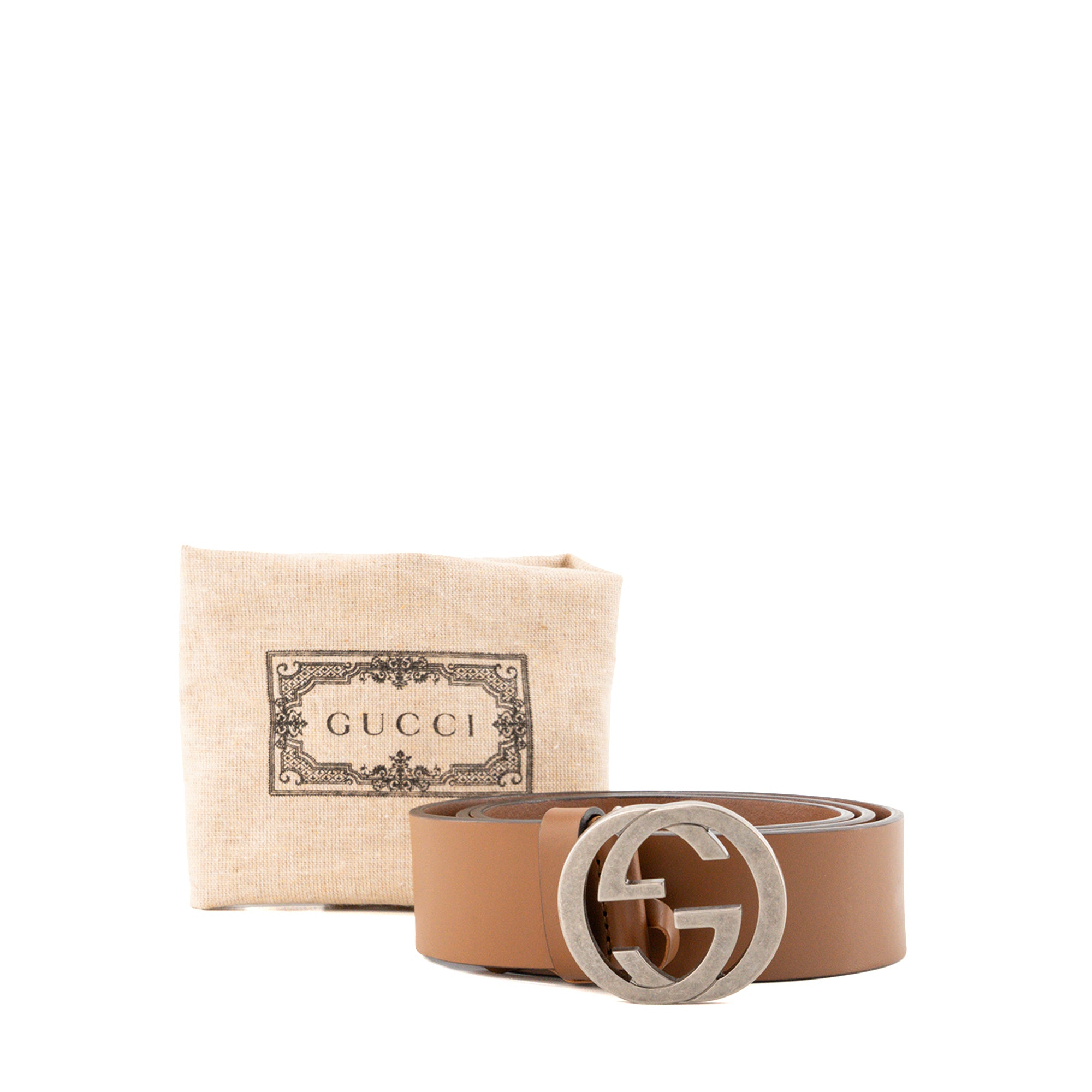 GUCCI - Ceinture Interlocking Gucci en cuir lisse marron (T90)