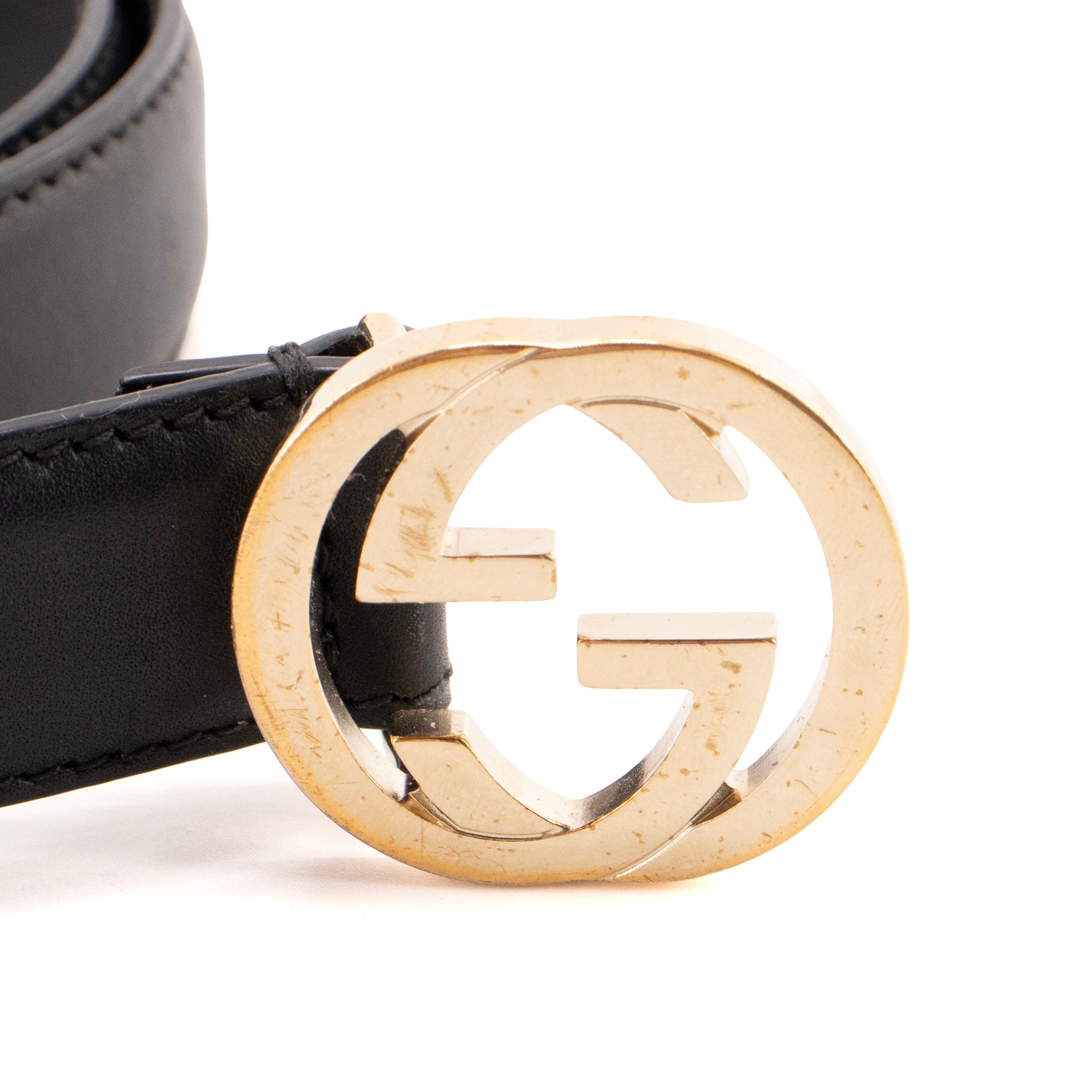GUCCI - Ceinture Interlocking Gucci en cuir lisse noir (T80)