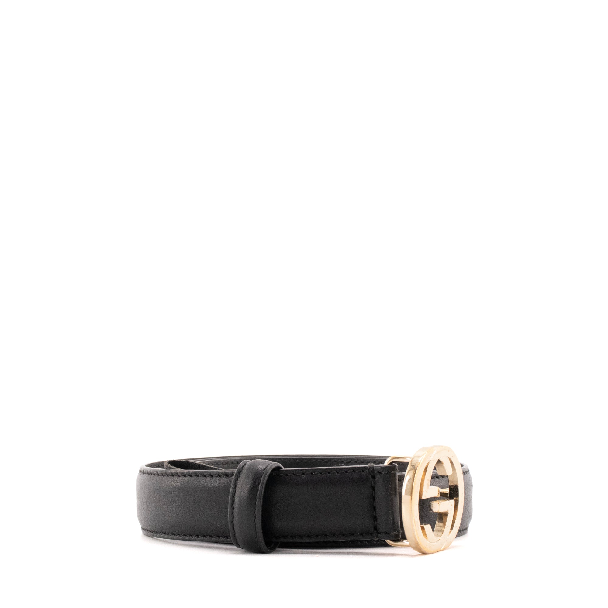 GUCCI - Ceinture Interlocking Gucci en cuir lisse noir (T80)