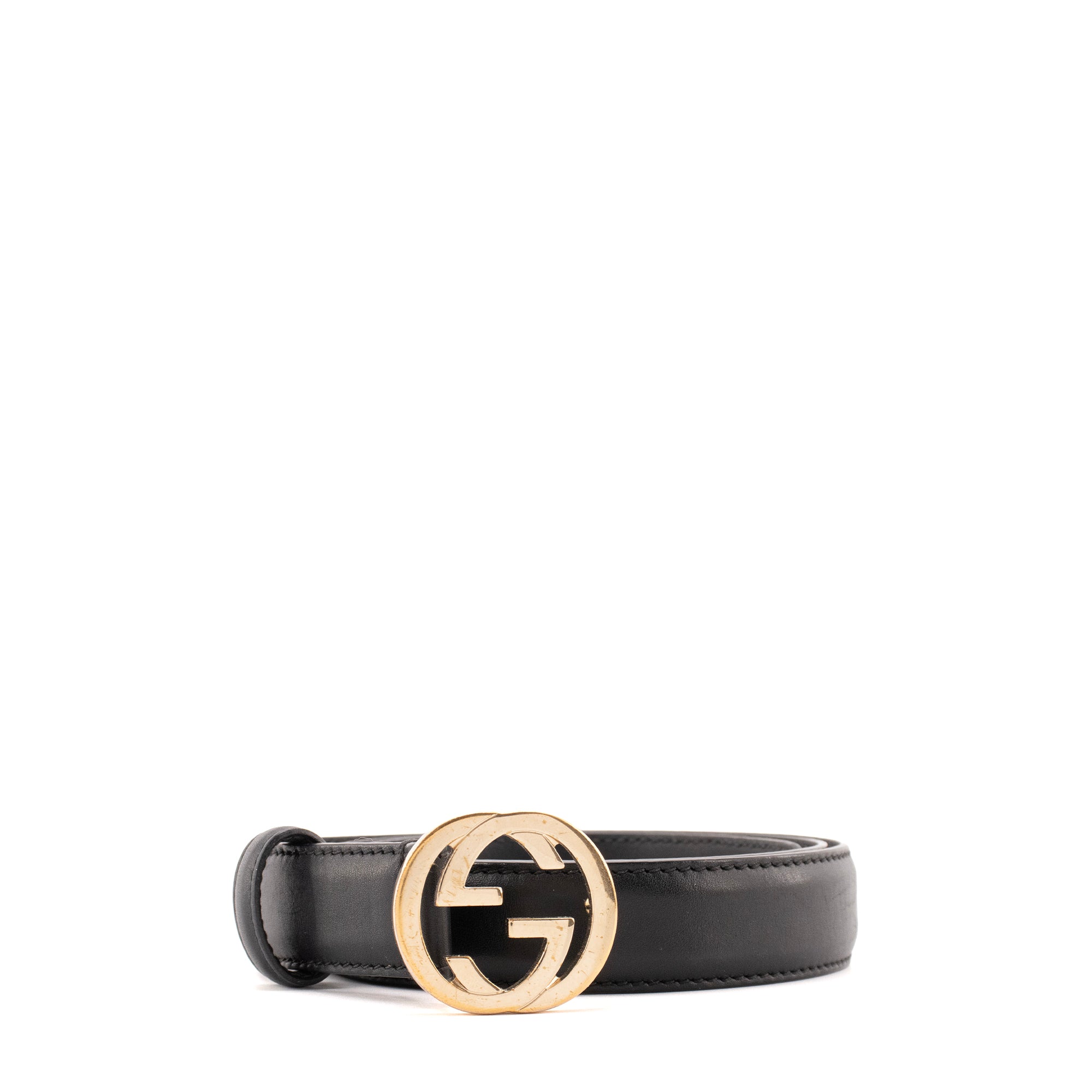 GUCCI - Ceinture Interlocking Gucci en cuir lisse noir (T80)