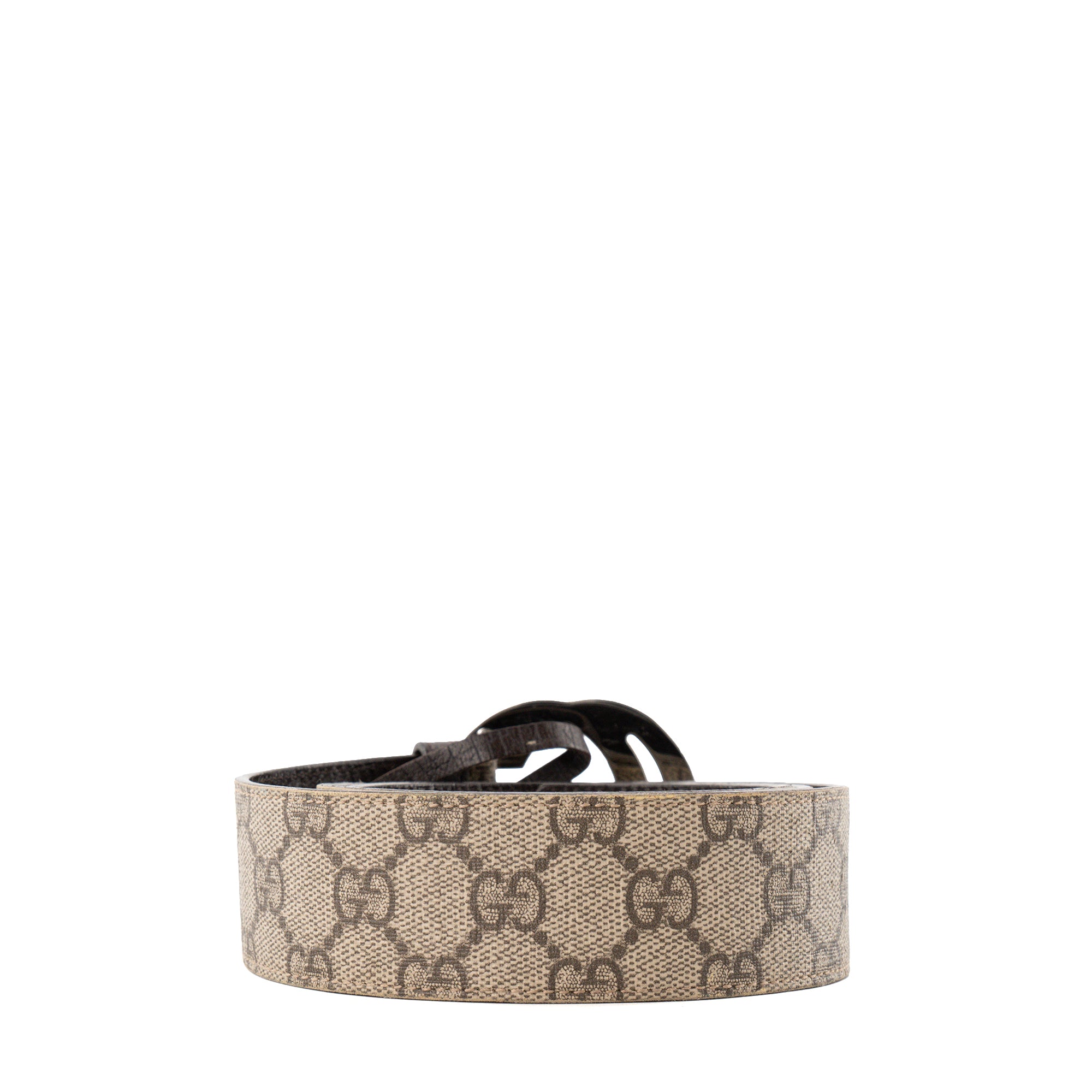 GUCCI - Ceinture Interlocking Gucci en toile enduite monogrammée marron (T90)
