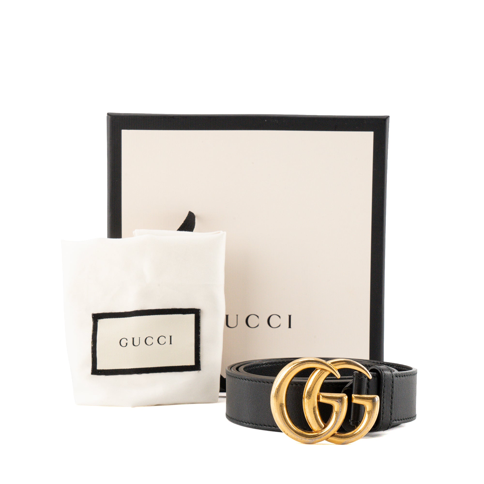 GUCCI - Ceinture Marmont Gucci en cuir lisse noir (T85)