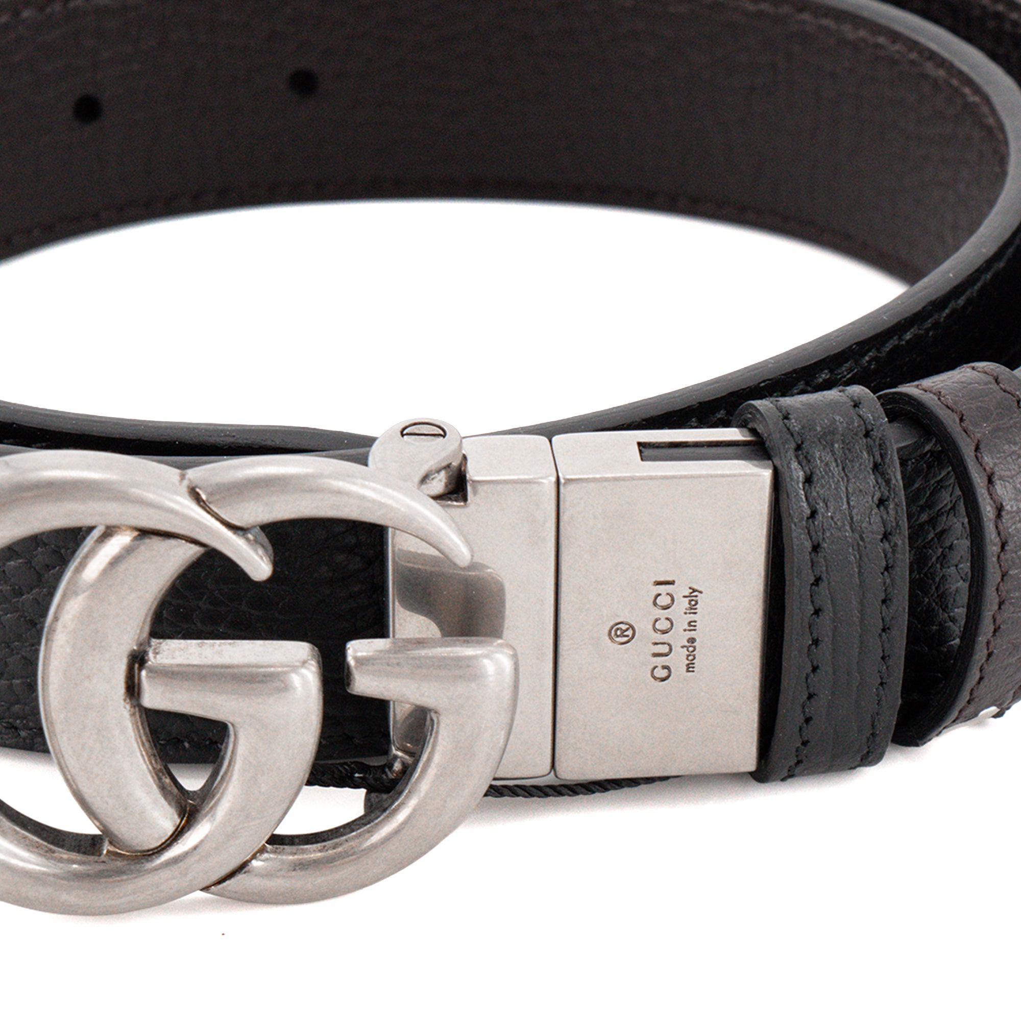 GUCCI - Ceinture réversible Marmont Gucci en cuir grainé noir et marron (T75)