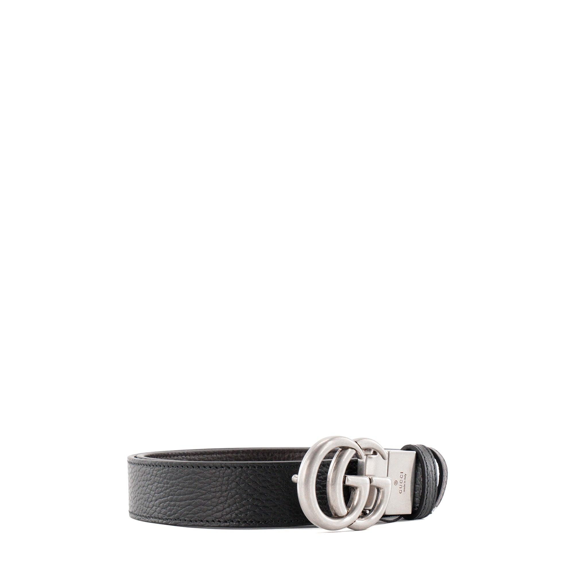 GUCCI - Ceinture réversible Marmont Gucci en cuir grainé noir et marron (T75)