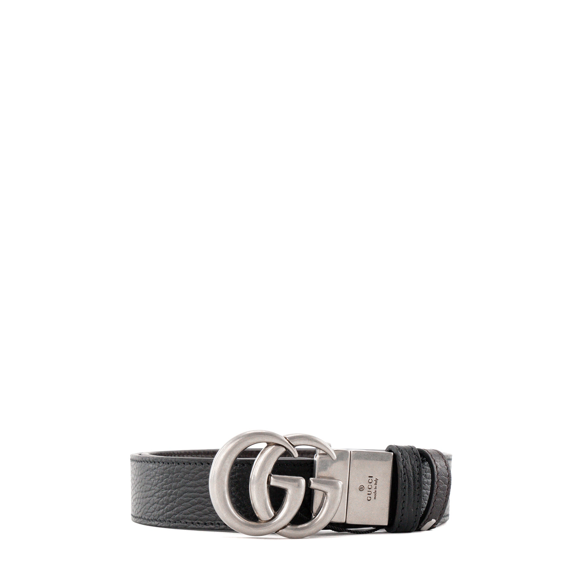 GUCCI - Ceinture réversible Marmont Gucci en cuir grainé noir et marron (T75)