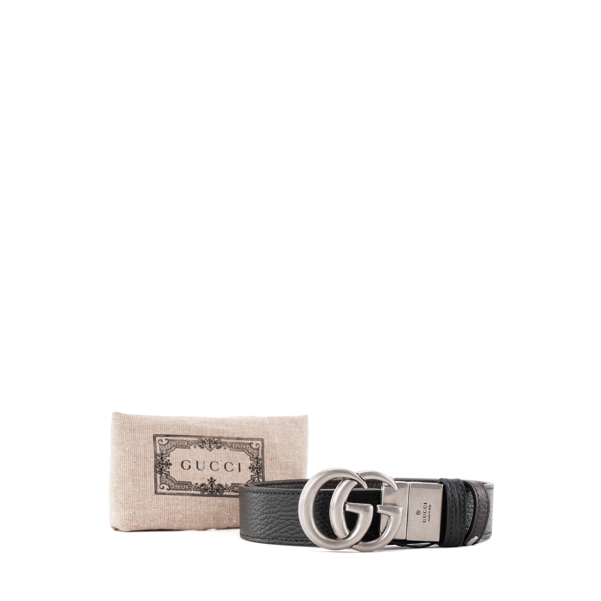 GUCCI - Ceinture réversible Marmont Gucci en cuir grainé noir et marron (T75)