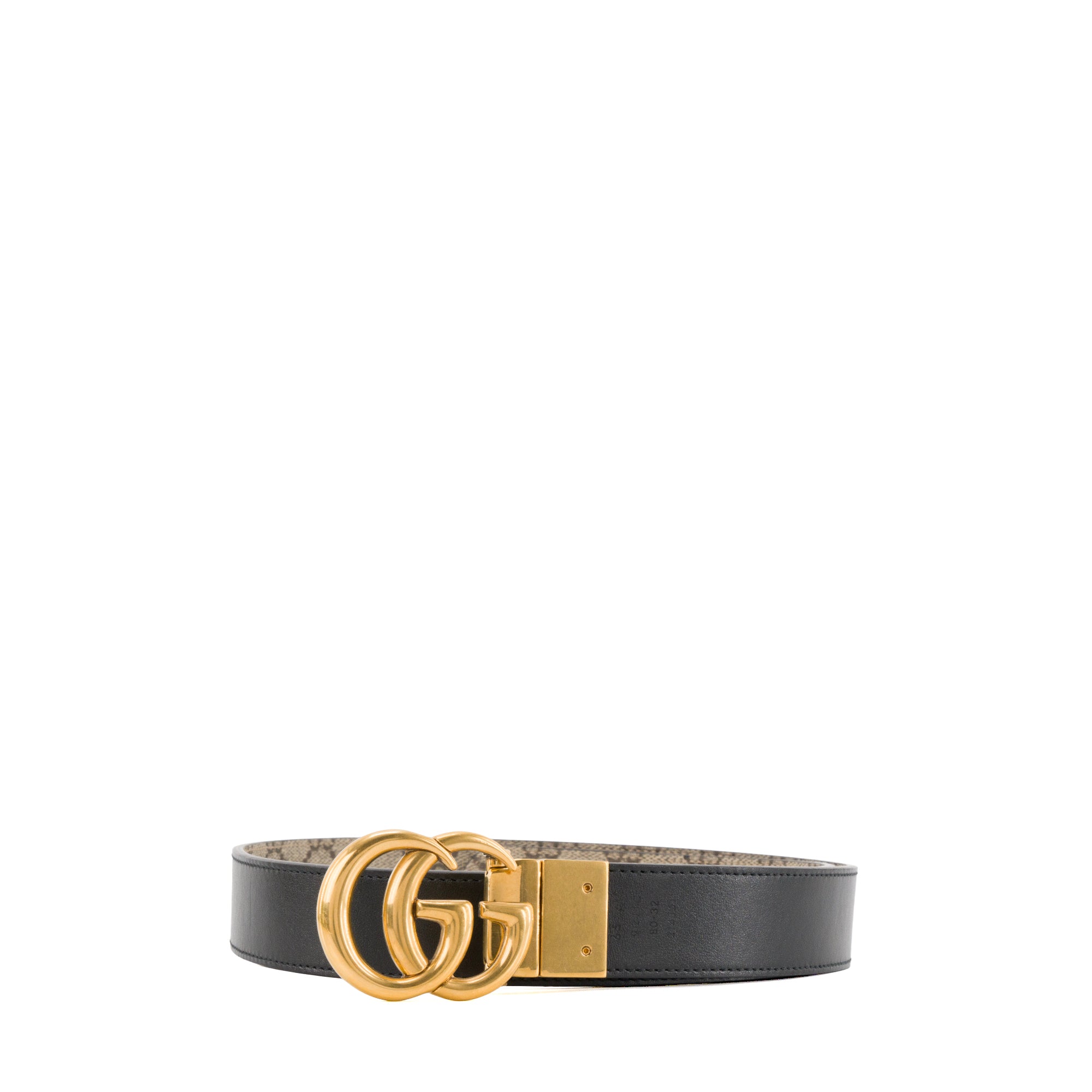 GUCCI - Ceinture réversible Marmont Gucci en cuir lisse noir et toile enduite monogrammée (T80)