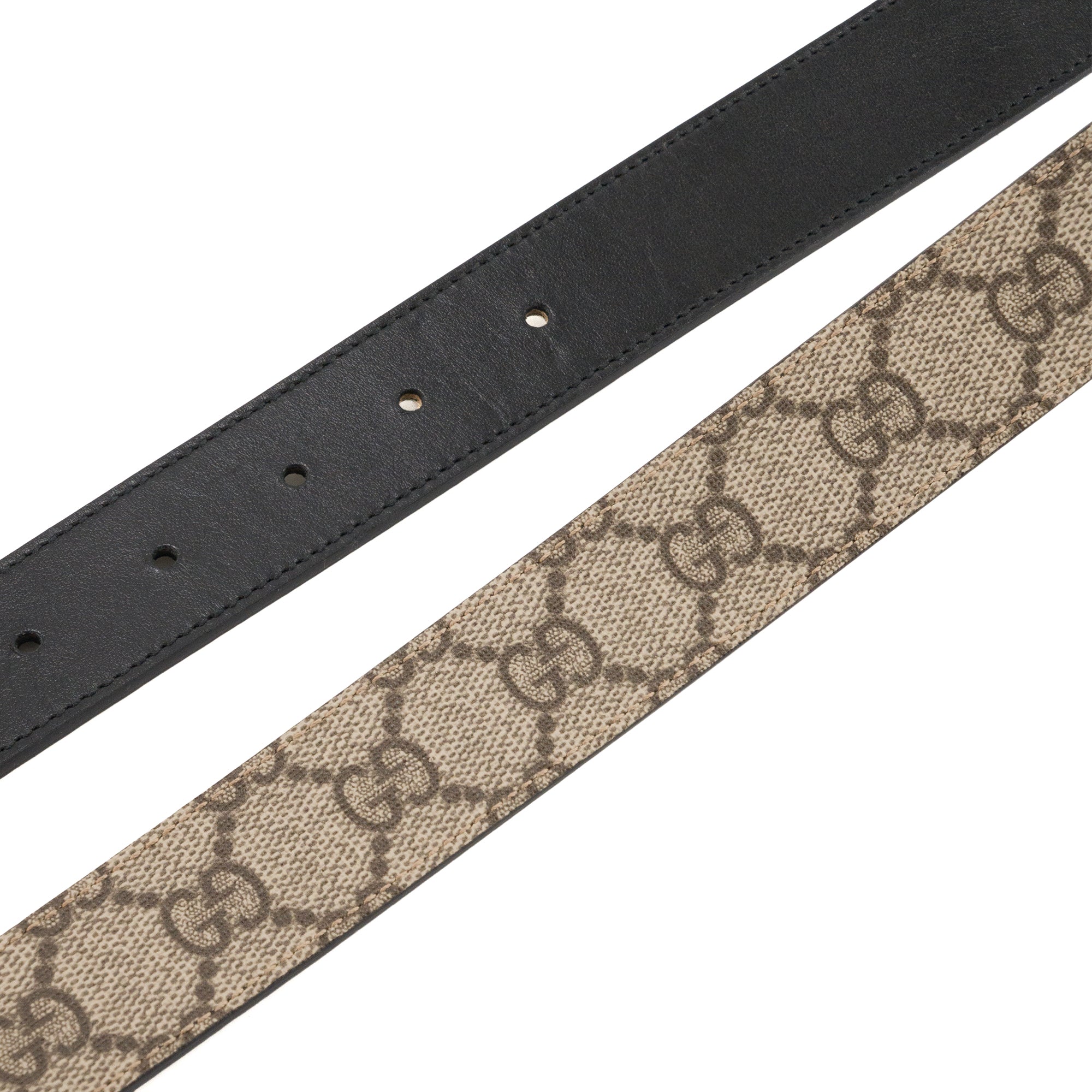 GUCCI - Ceinture réversible Marmont Gucci en cuir lisse noir et toile enduite monogrammée (T80)