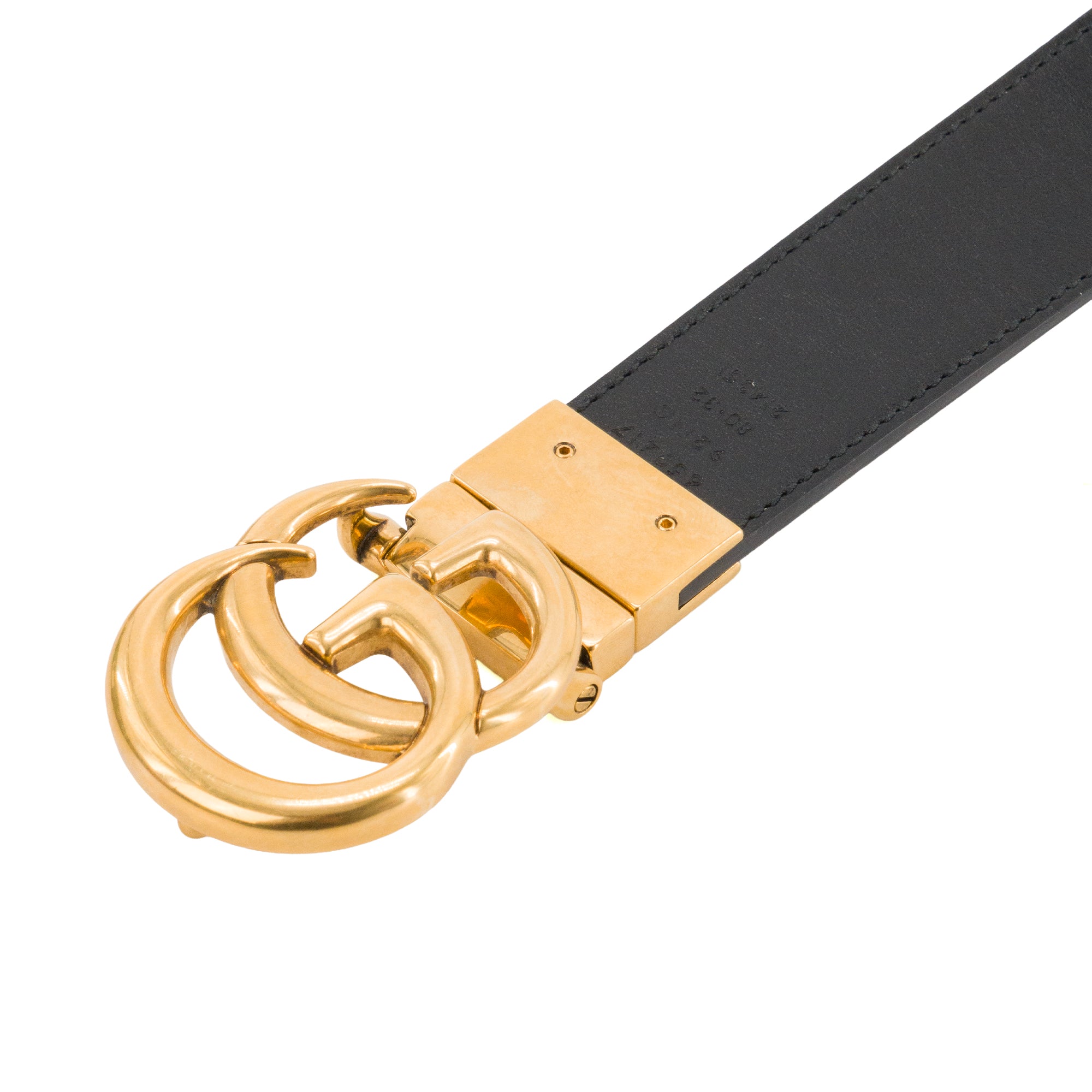 GUCCI - Ceinture réversible Marmont Gucci en cuir lisse noir et toile enduite monogrammée (T80)