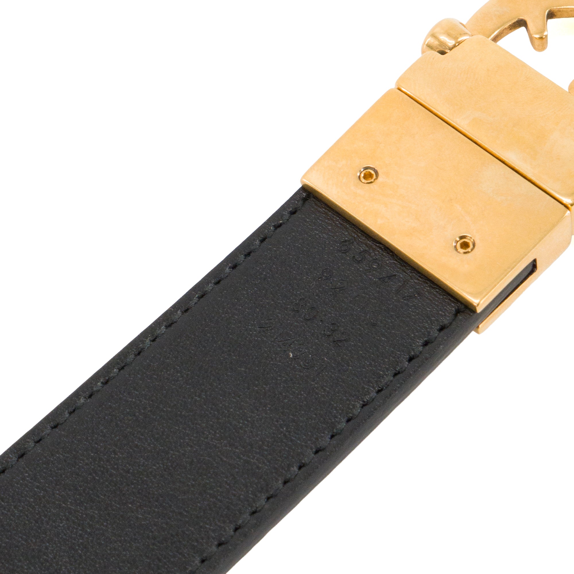 GUCCI - Ceinture réversible Marmont Gucci en cuir lisse noir et toile enduite monogrammée (T80)