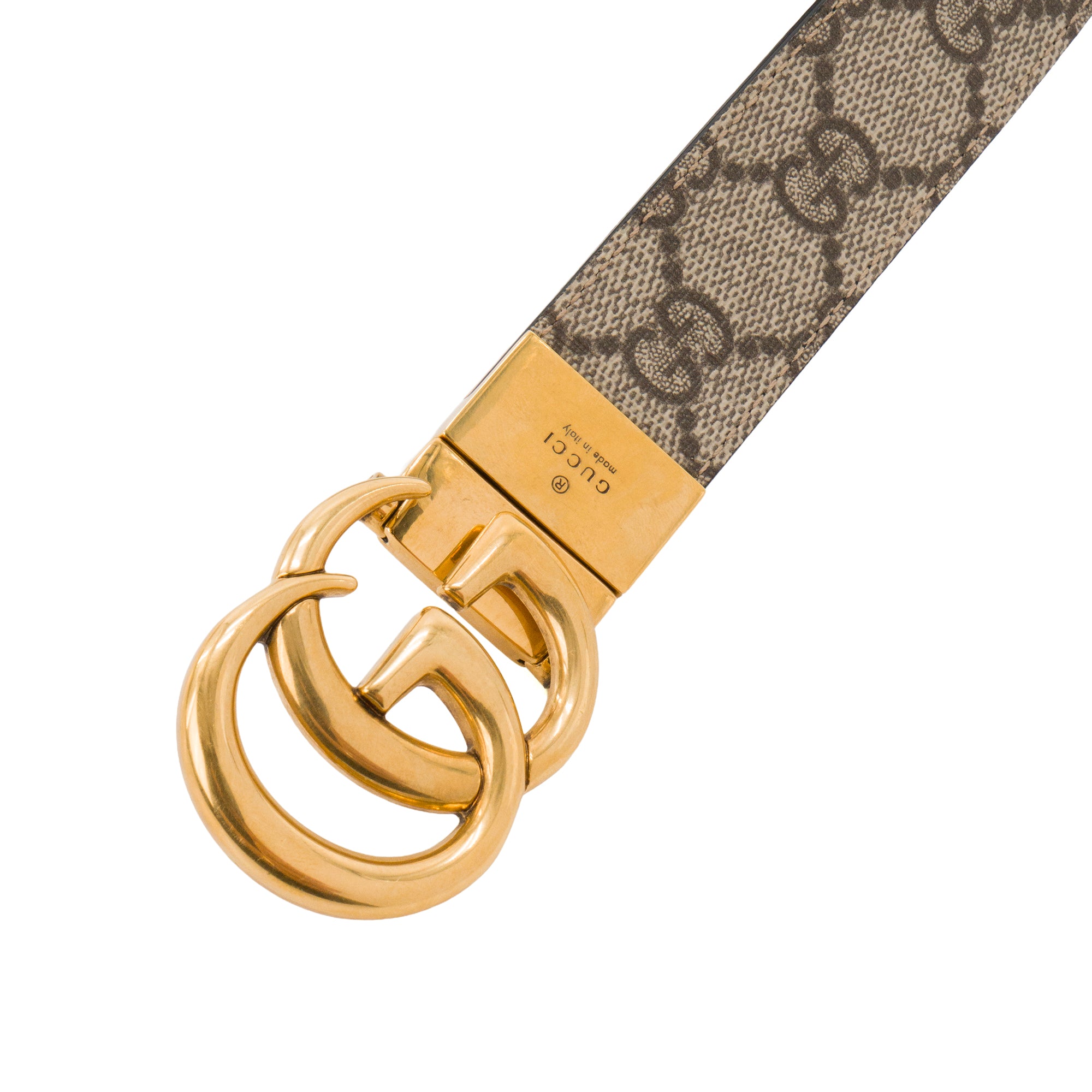 GUCCI - Ceinture réversible Marmont Gucci en cuir lisse noir et toile enduite monogrammée (T80)