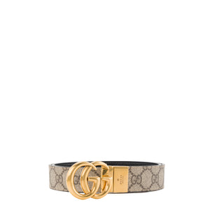 GUCCI - Ceinture réversible Marmont Gucci en cuir lisse noir et toile enduite monogrammée (T80)