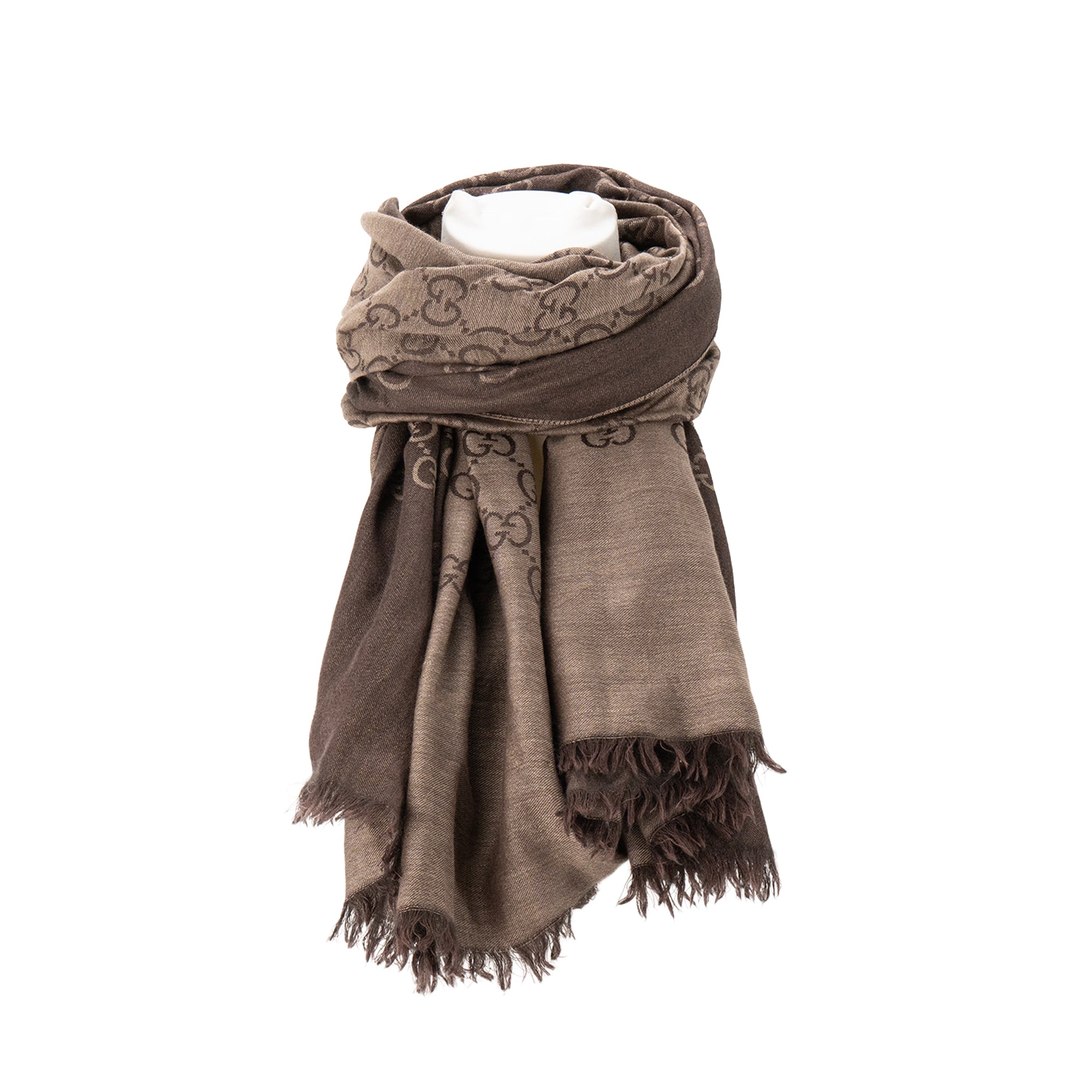 GUCCI - Châle en jacquard GG Gucci en laine et soie marron