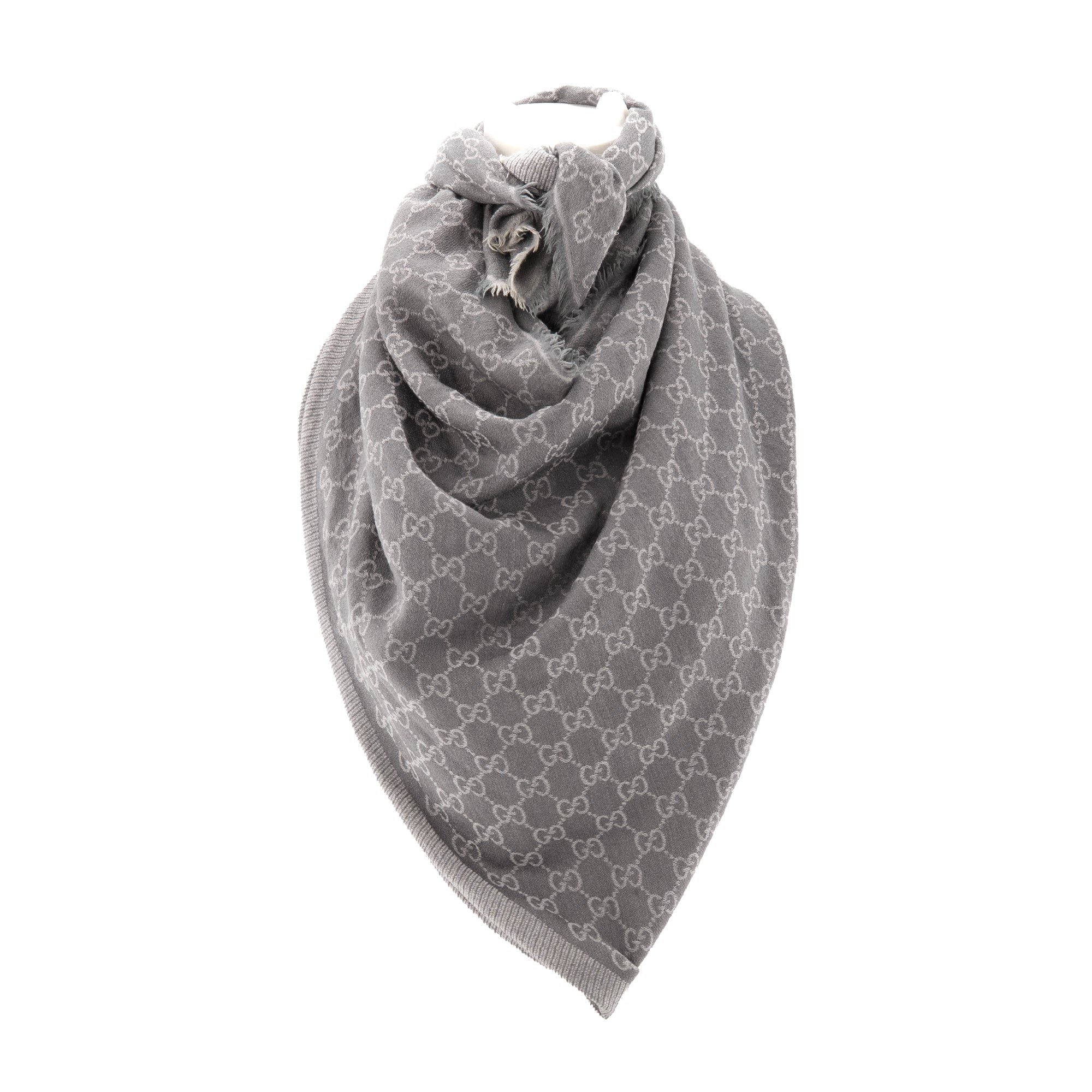 GUCCI - Châle Gucci en laine monogrammée grise