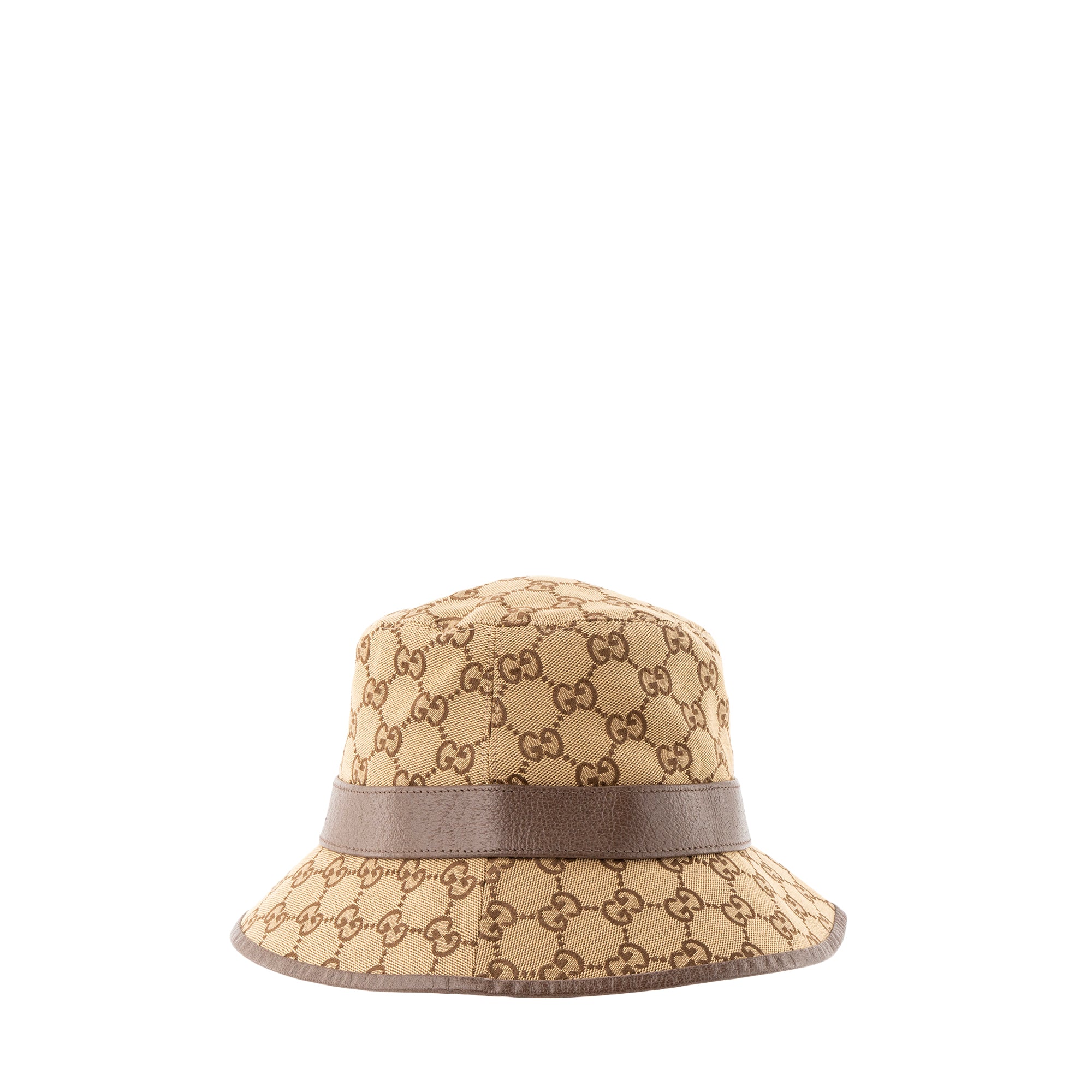 GUCCI - Bob Fedora Gucci en toile monogrammée beige et cuir grainé marron (M)