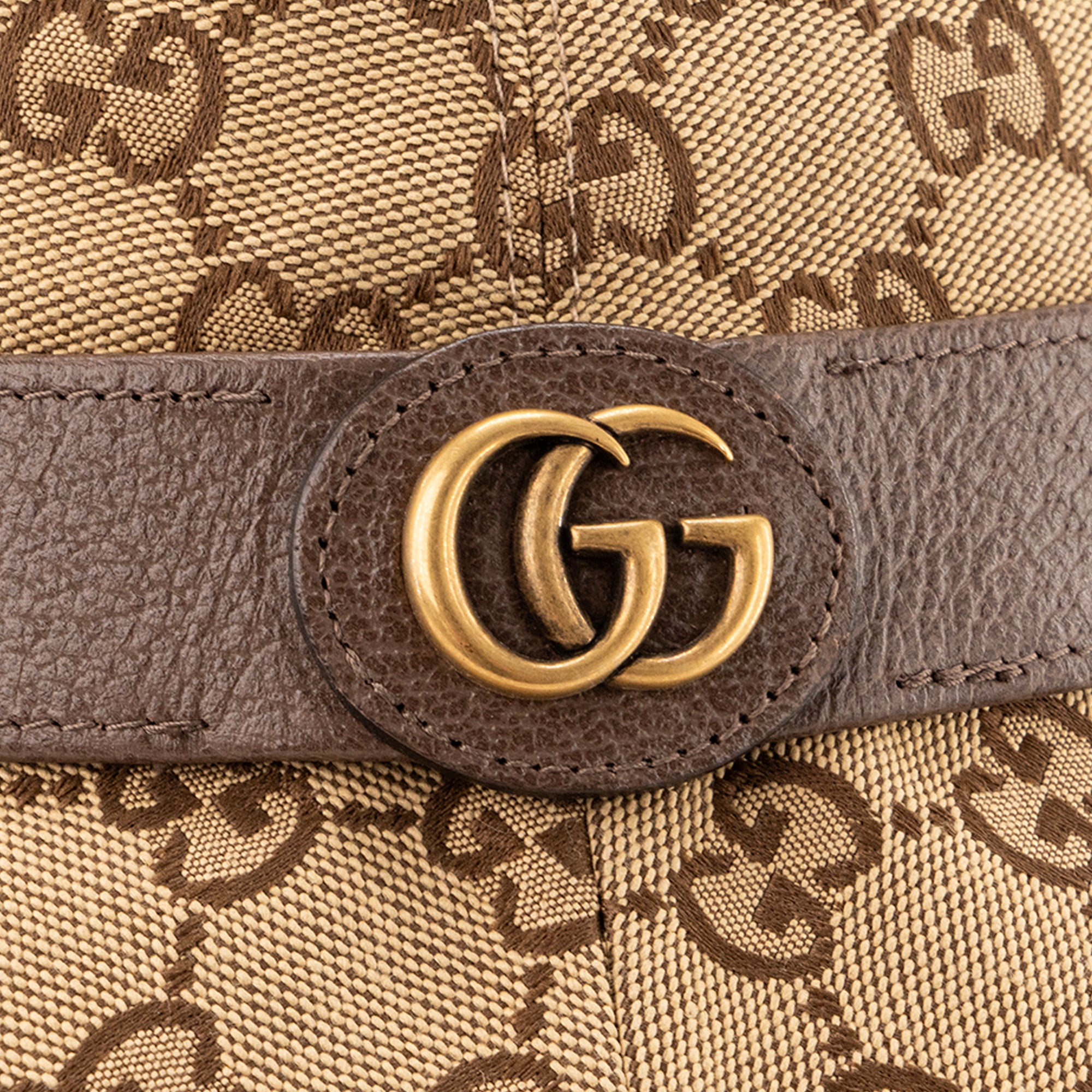 GUCCI - Bob Fedora Gucci en toile monogrammée beige et cuir grainé marron (M)