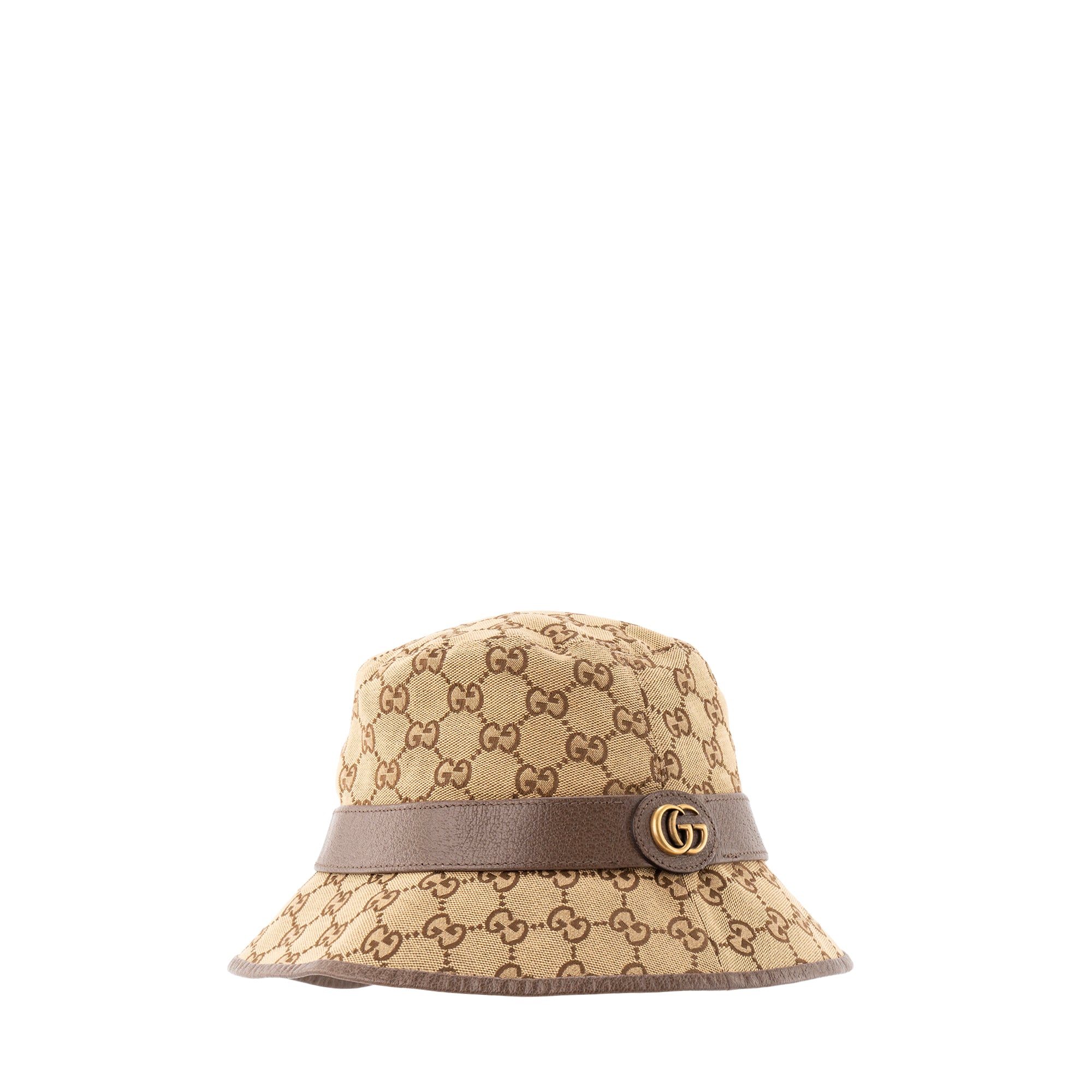 GUCCI - Bob Fedora Gucci en toile monogrammée beige et cuir grainé marron (M)