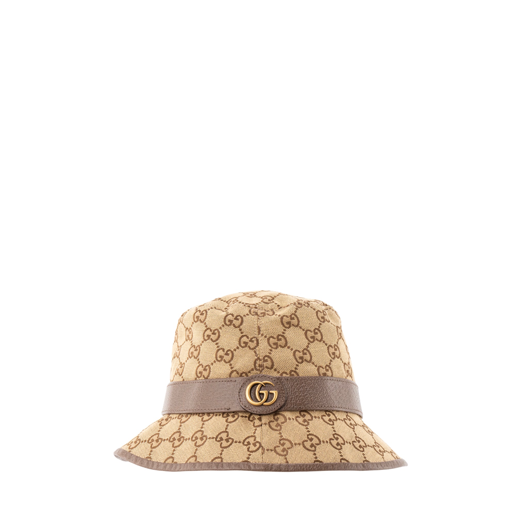 GUCCI - Bob Fedora Gucci en toile monogrammée beige et cuir grainé marron (M)