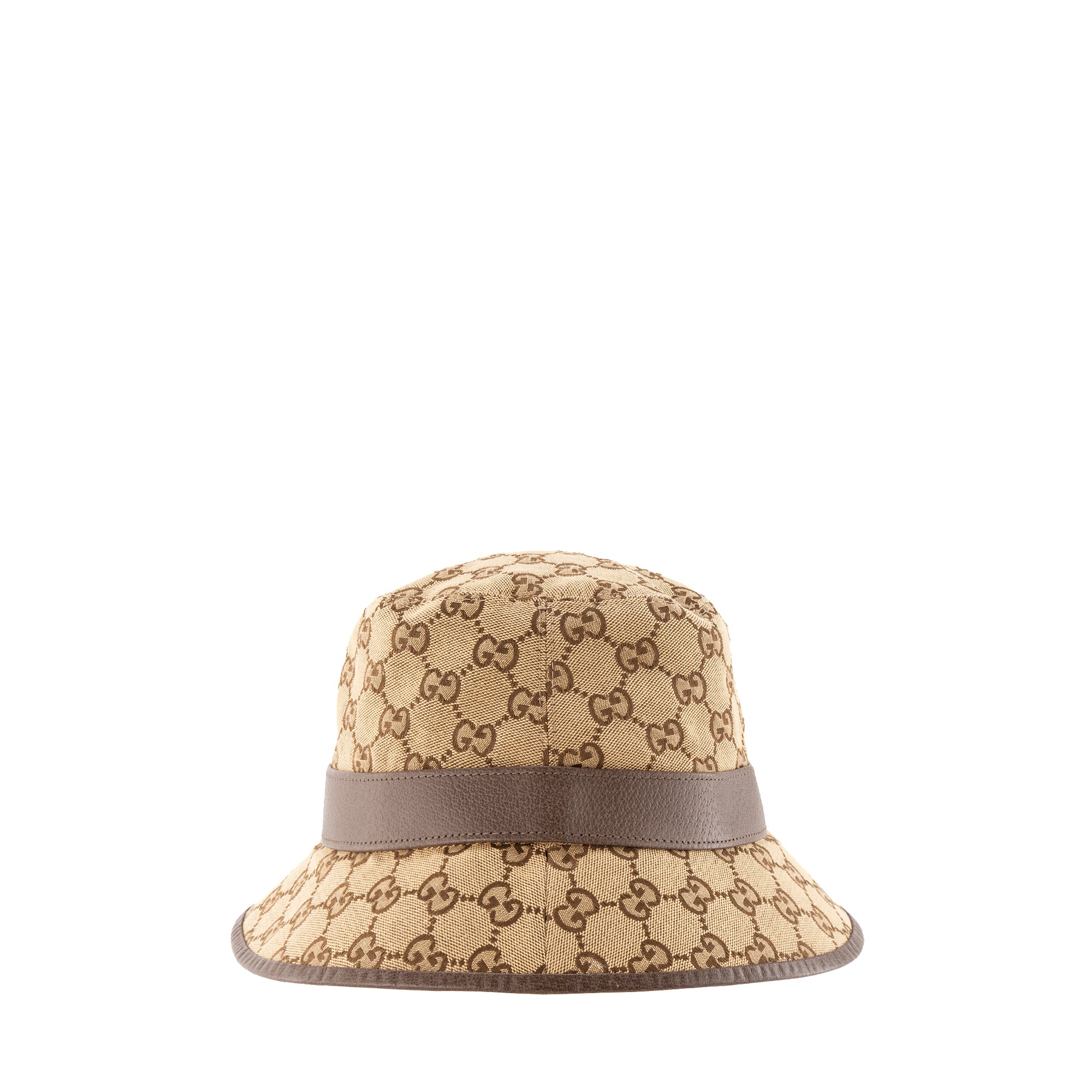 GUCCI - Chapeau Fedora Gucci en toile monogrammée beige et cuir grainé marron (M)