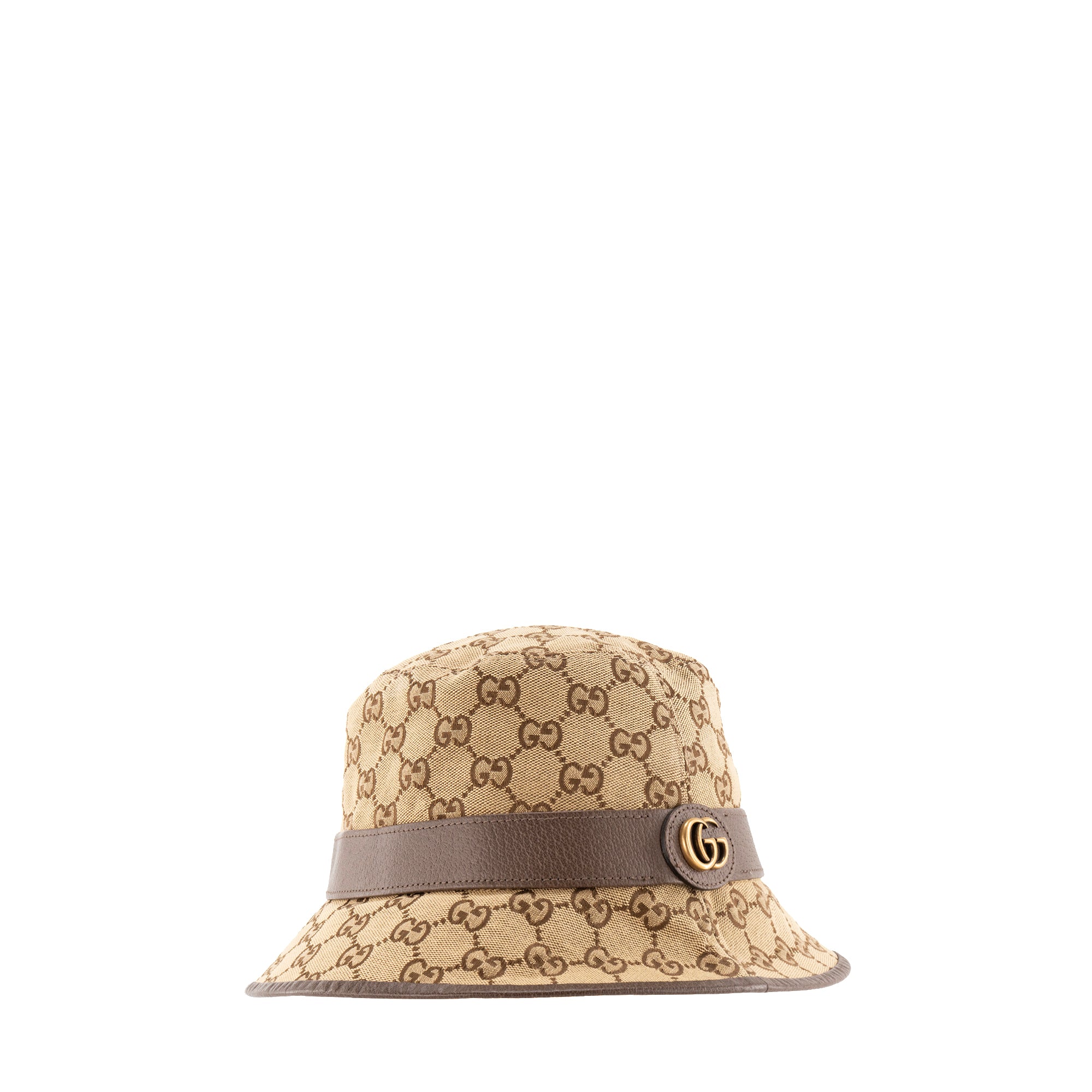 GUCCI - Chapeau Fedora Gucci en toile monogrammée beige et cuir grainé marron (M)