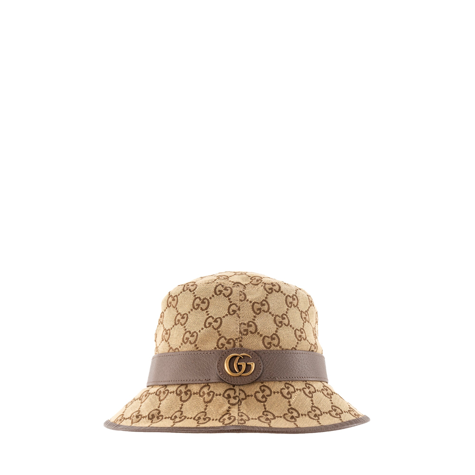 GUCCI - Chapeau Fedora Gucci en toile monogrammée beige et cuir grainé marron (M)