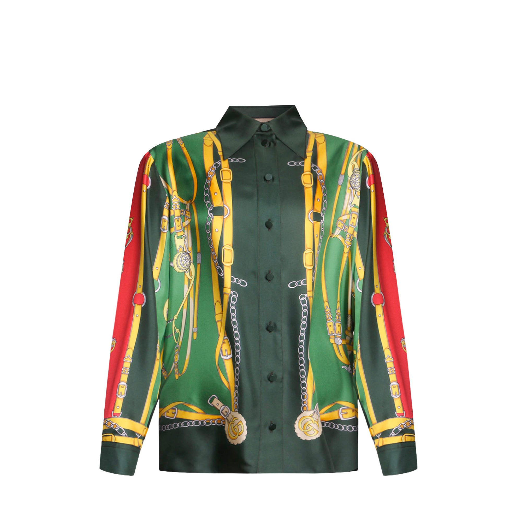 GUCCI - Chemise Gucci en soie verte, jaune et rouge (T42)