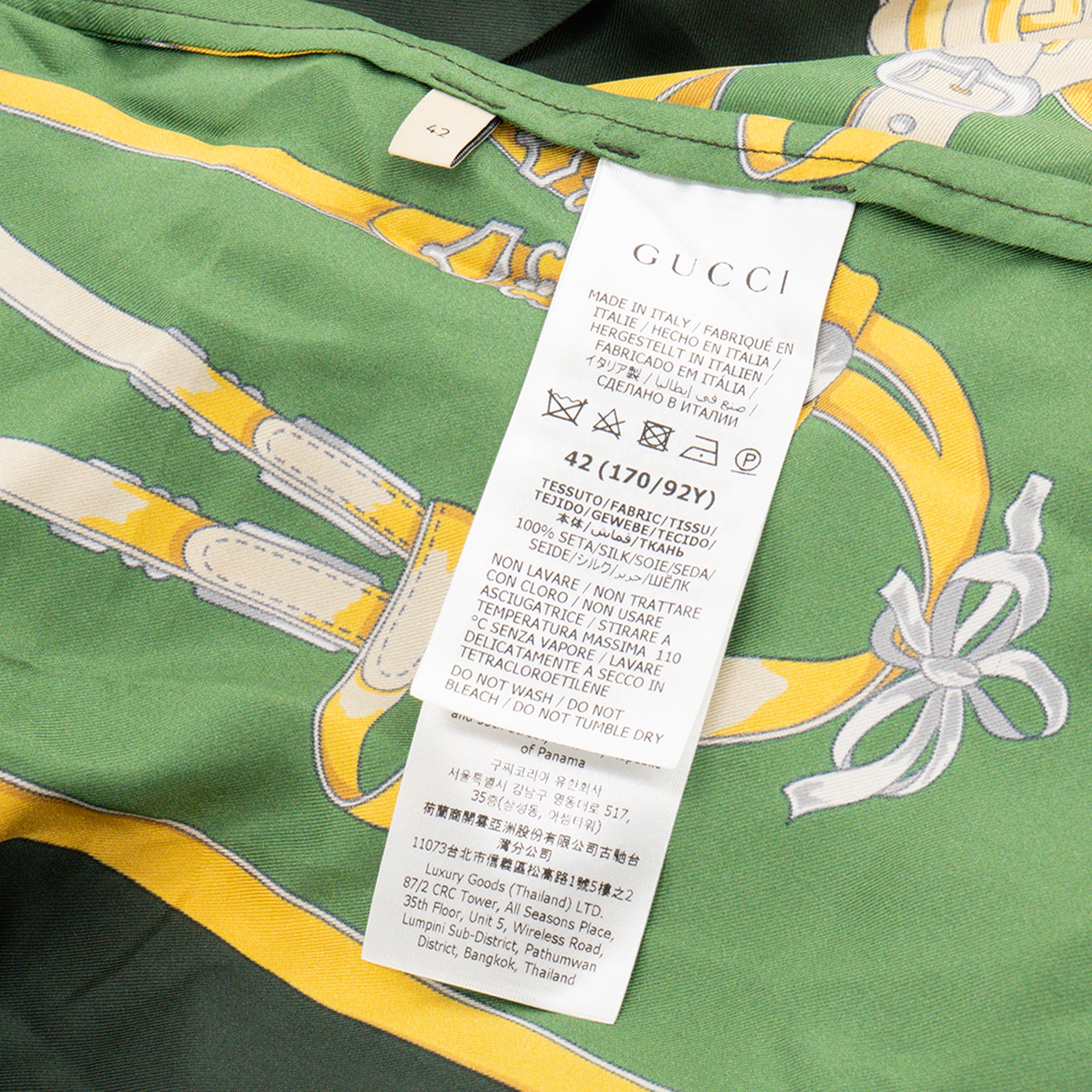GUCCI - Chemise Gucci en soie verte, jaune et rouge (T42)