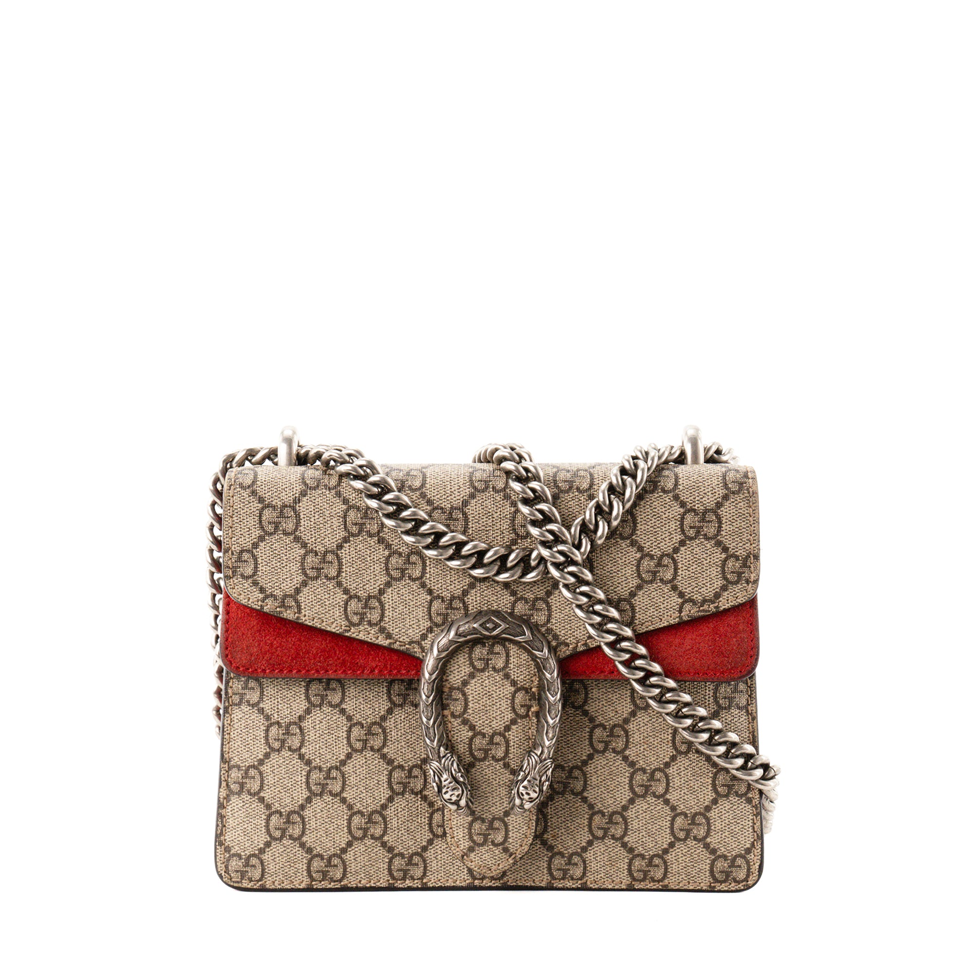 GUCCI - Sac à bandoulière Dionysus PM Gucci en toile enduite et daim rouge