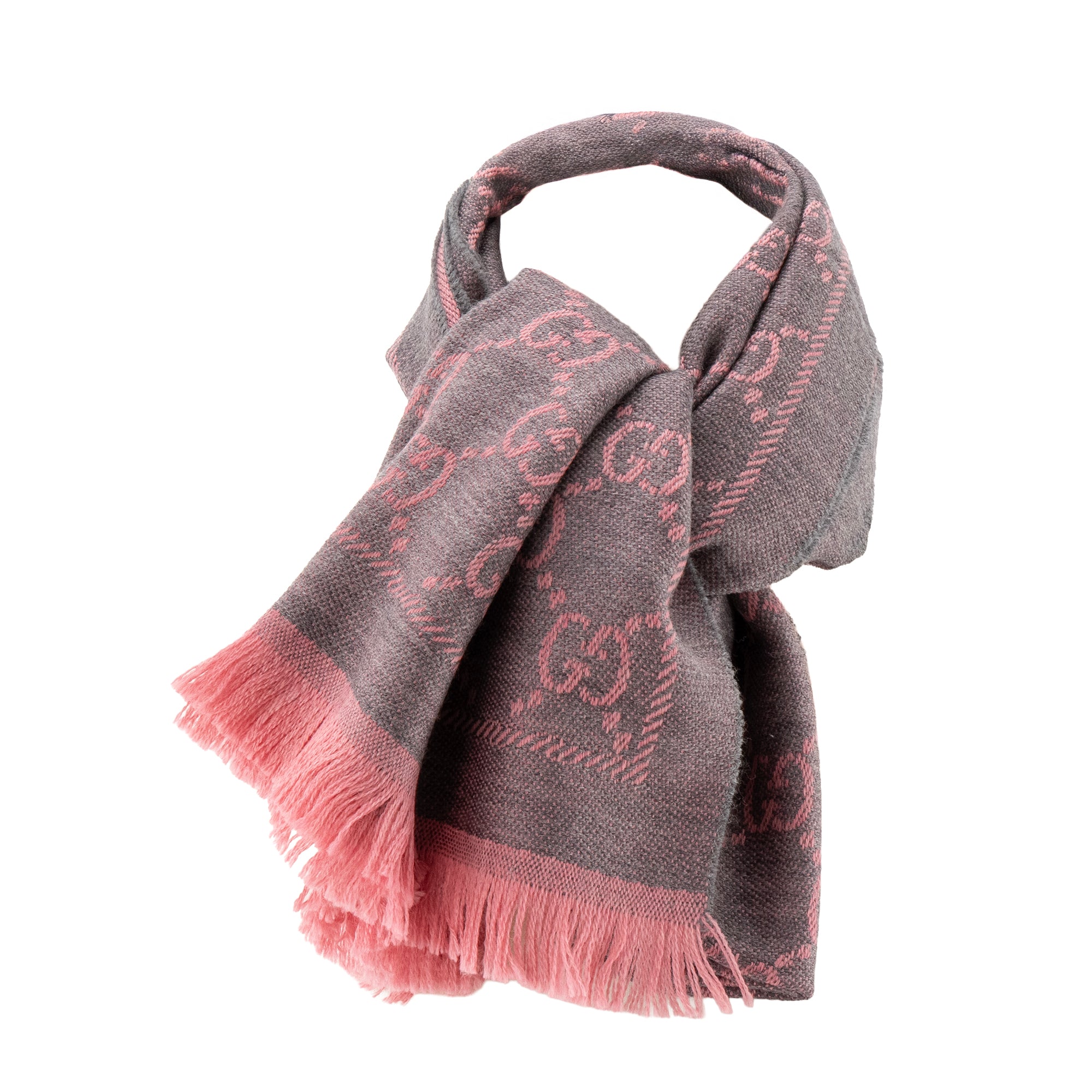GUCCI - Écharpe GG Gucci en laine grise et rose