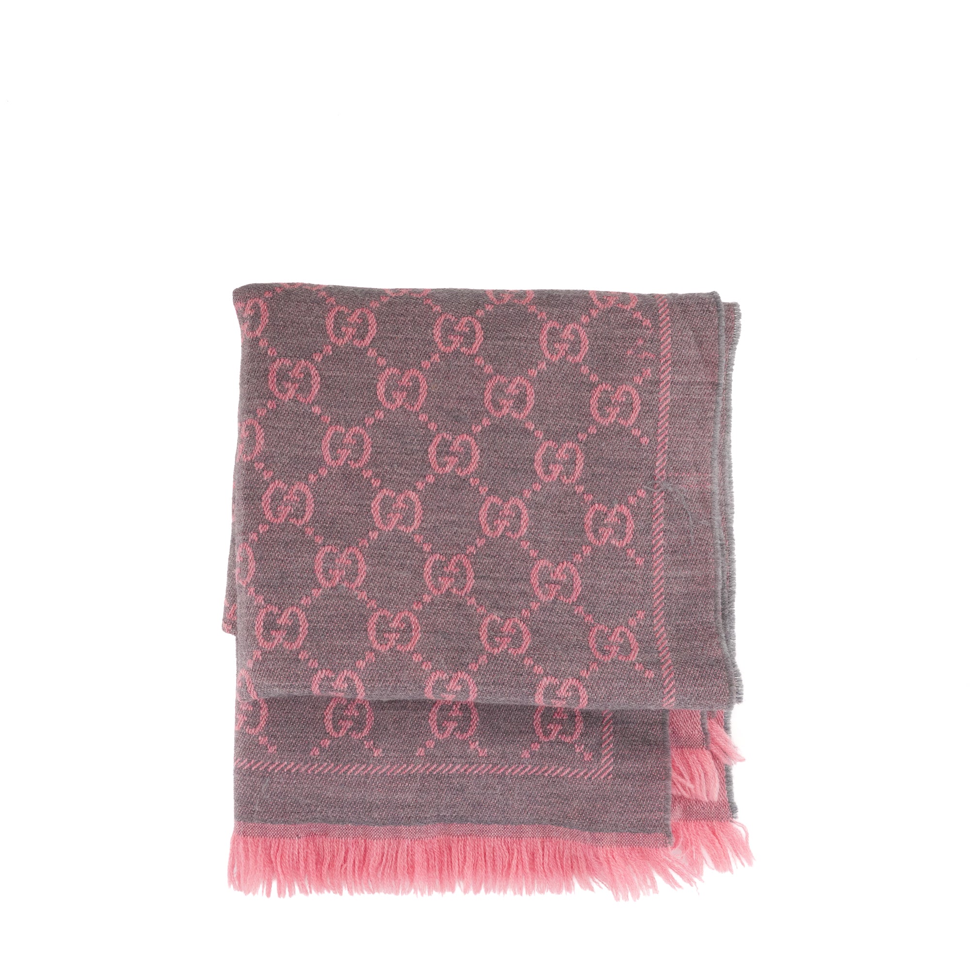 GUCCI - Écharpe GG Gucci en laine grise et rose