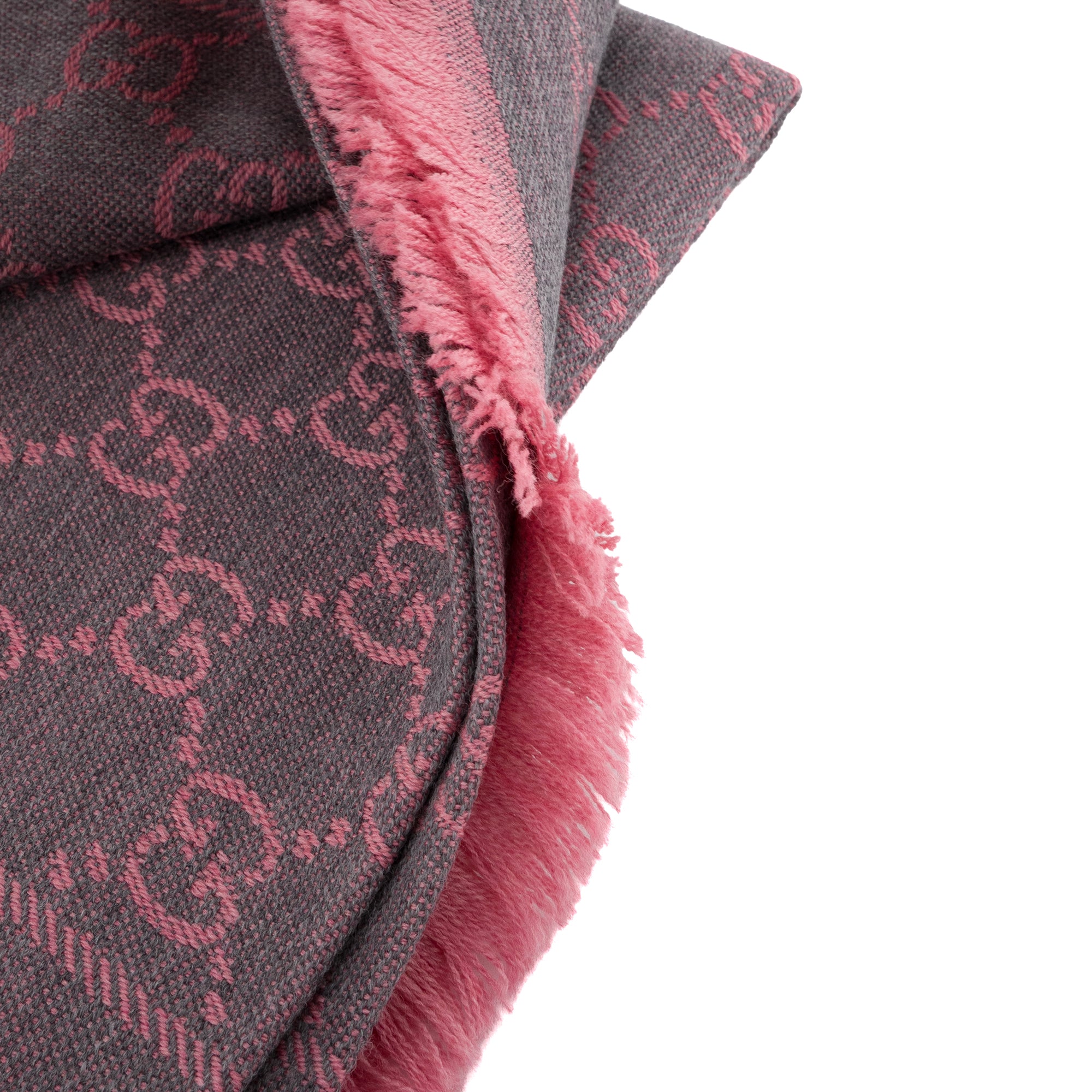 GUCCI - Écharpe GG Gucci en laine grise et rose