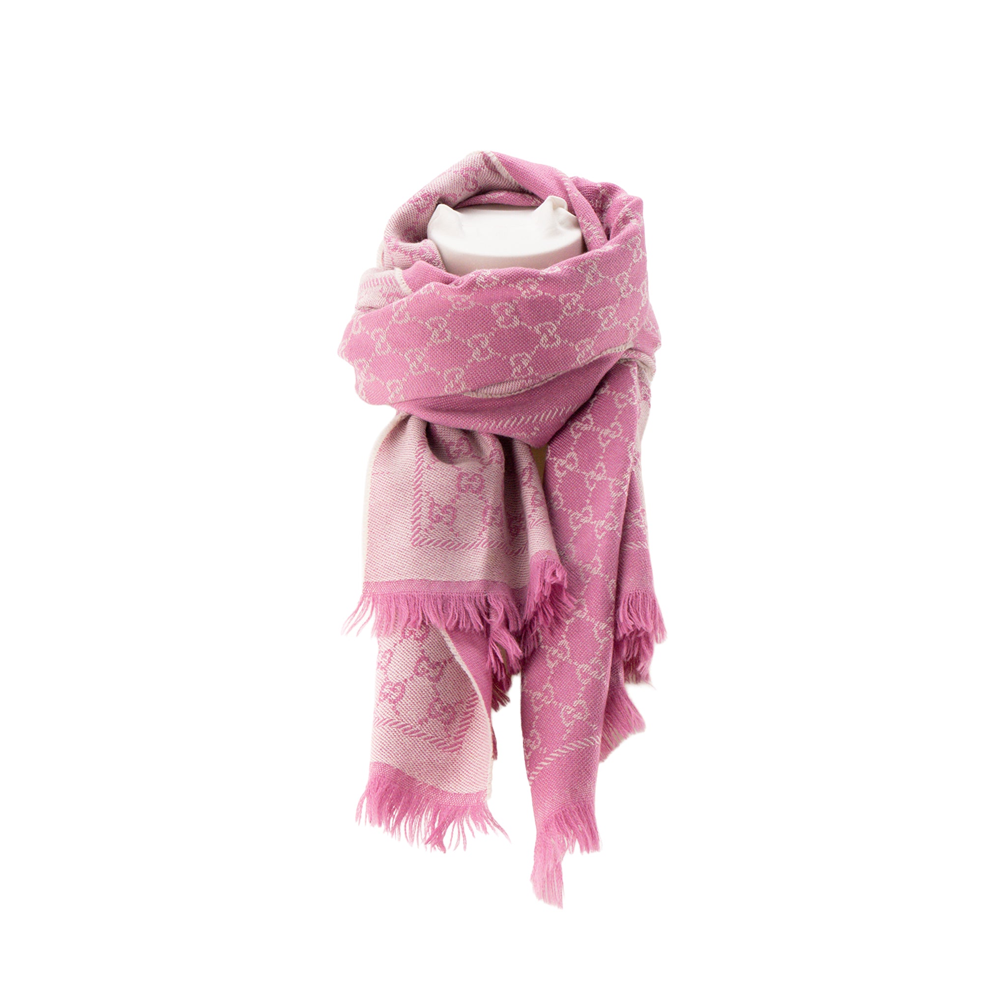 GUCCI - Écharpe GG Gucci en laine motif jacquard rose et blanc