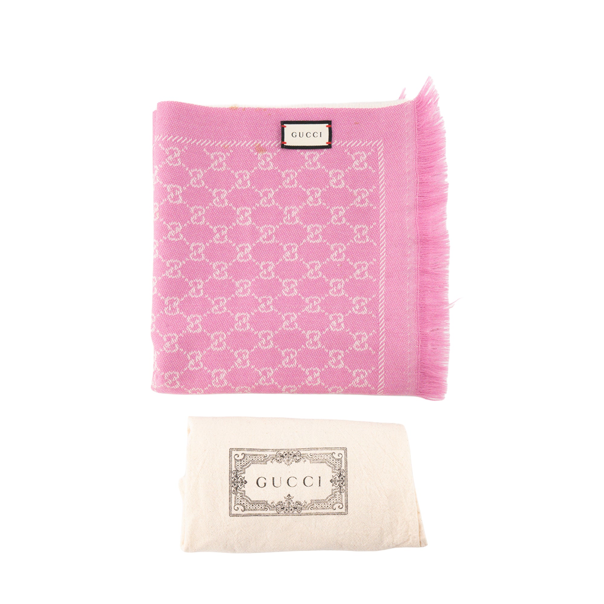 GUCCI - Écharpe GG Gucci en laine motif jacquard rose et blanc