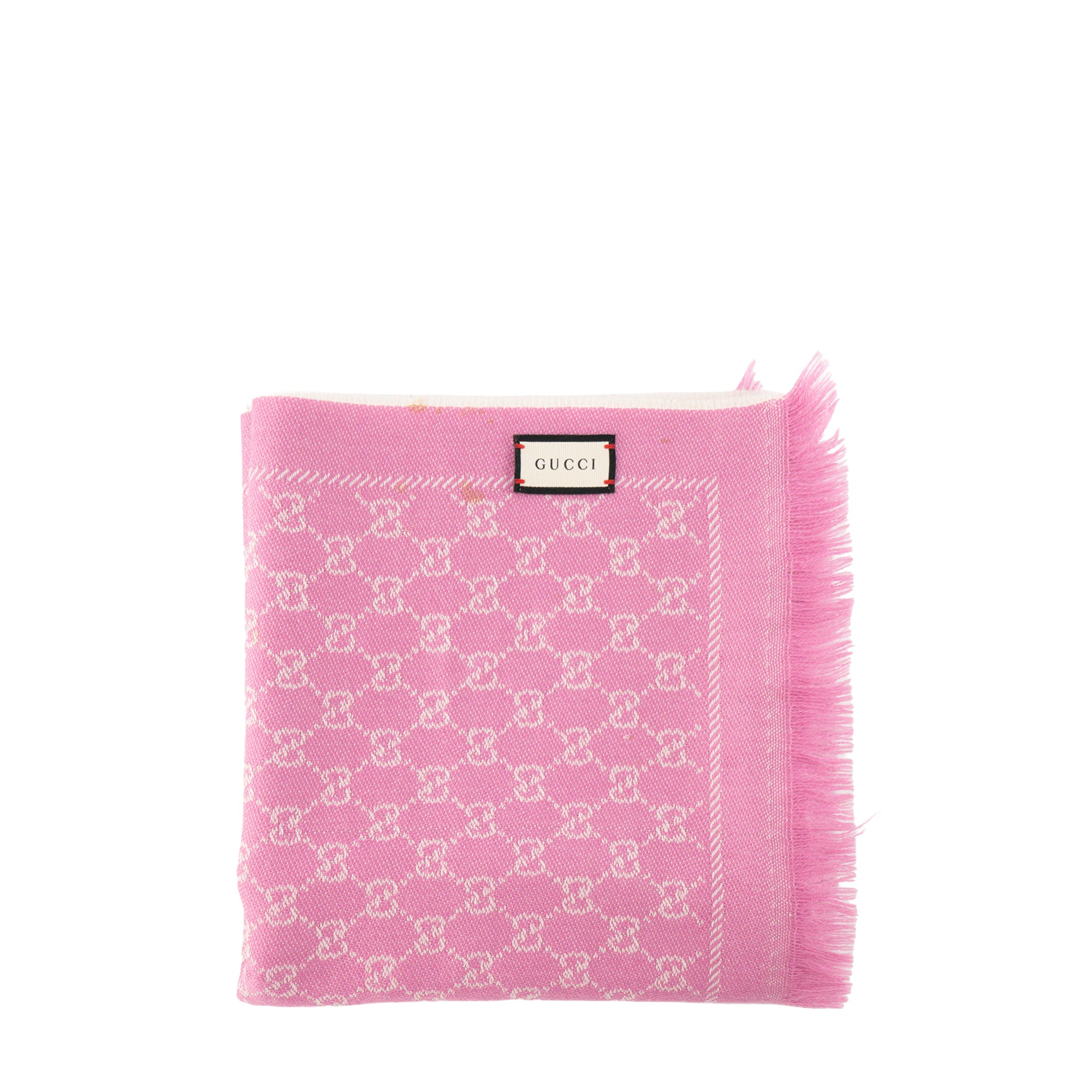 GUCCI - Écharpe GG Gucci en laine motif jacquard rose et blanc