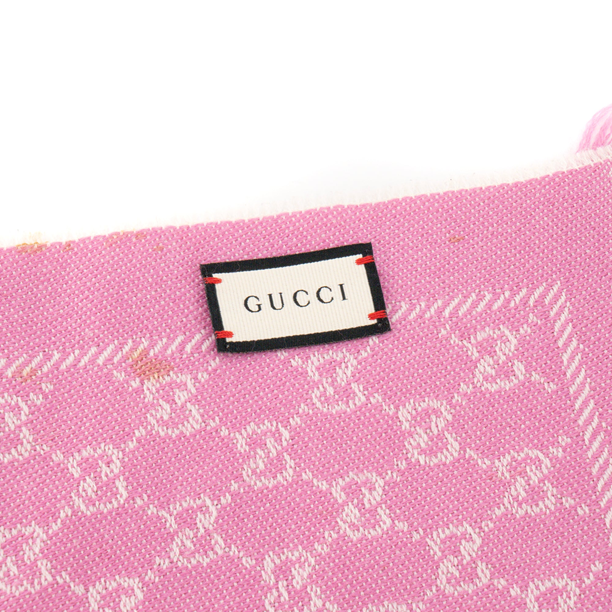 GUCCI - Écharpe GG Gucci en laine motif jacquard rose et blanc