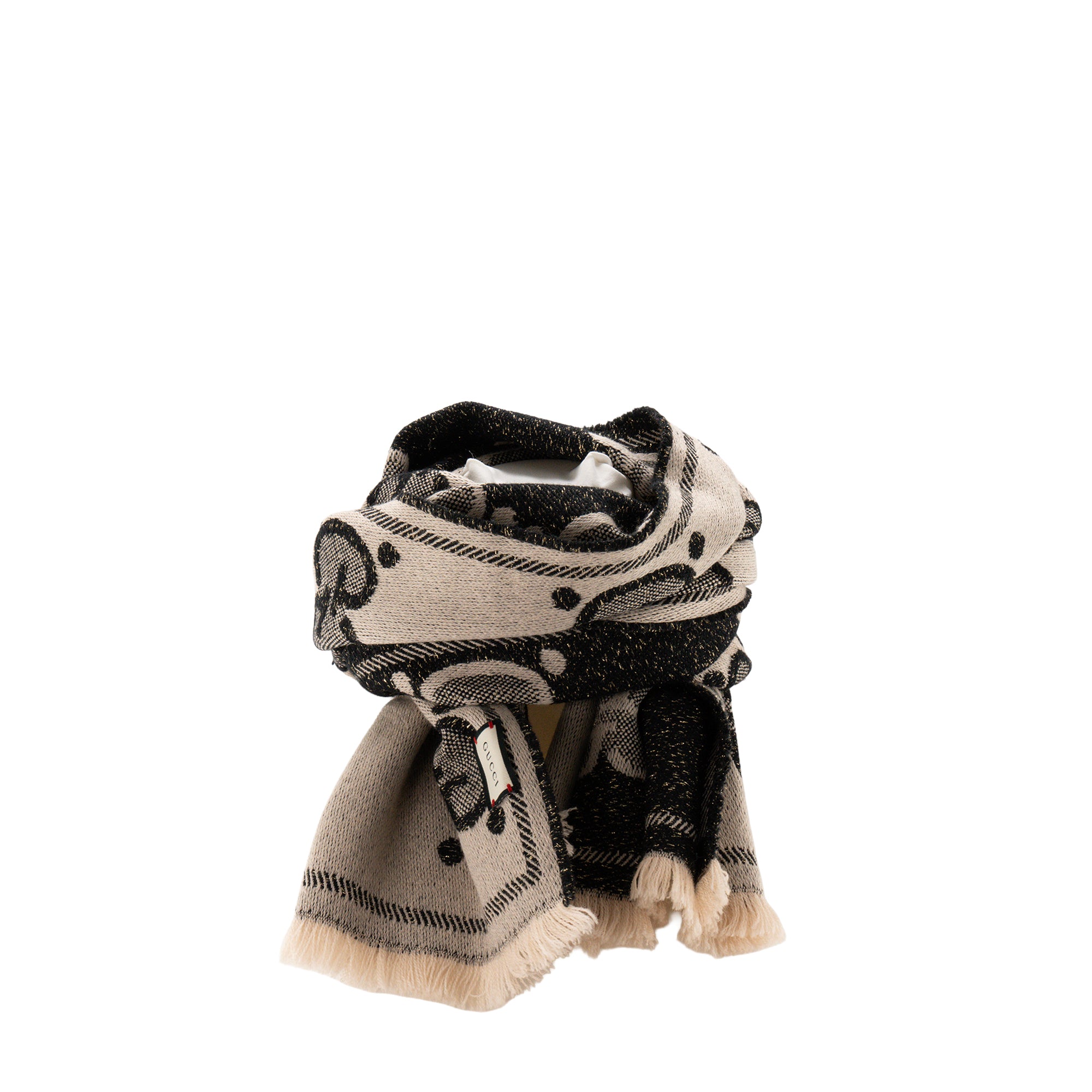 GUCCI - Écharpe Gucci en laine à motif monogramme noire et beige