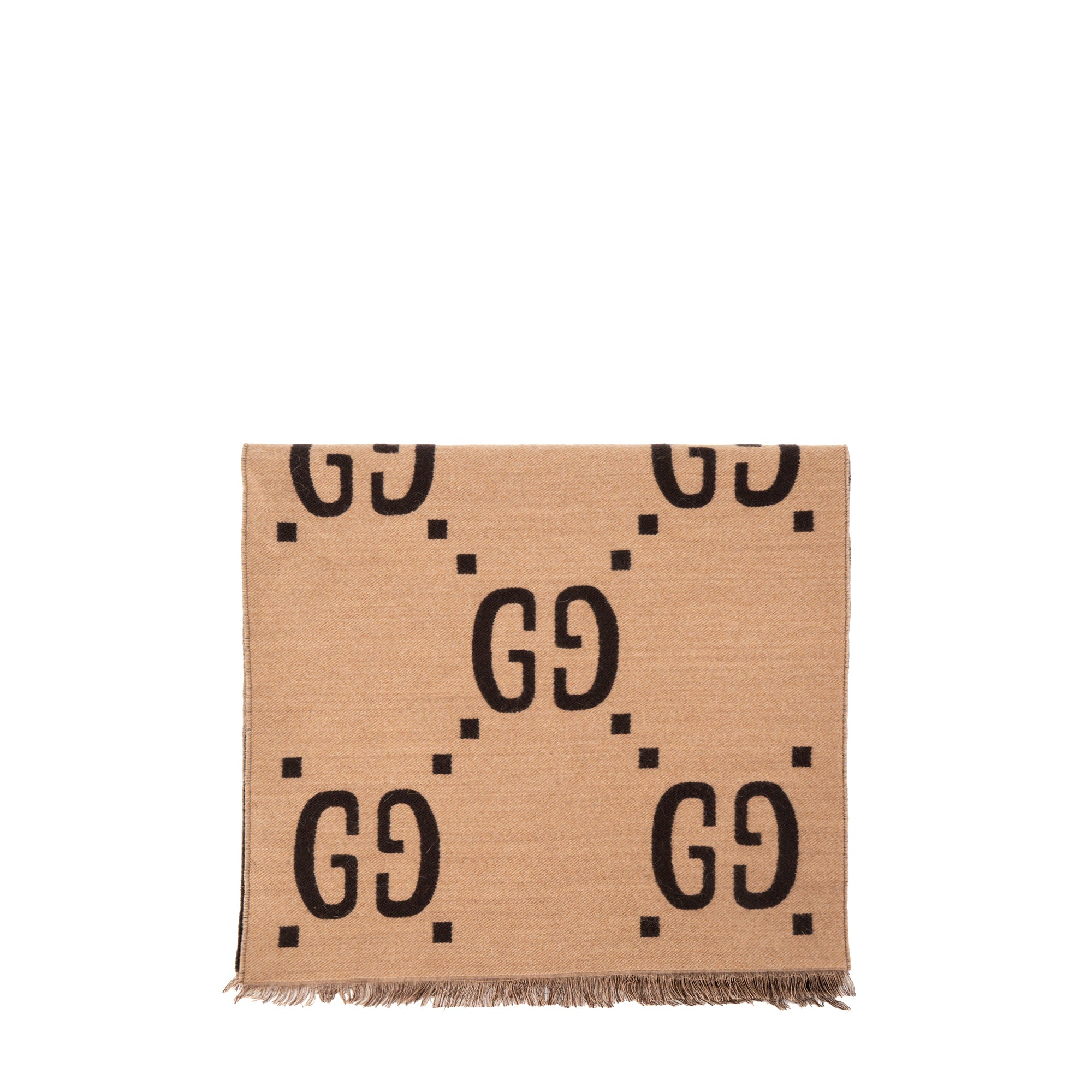 GUCCI - Écharpe maxi GG Gucci en laine marron et beige