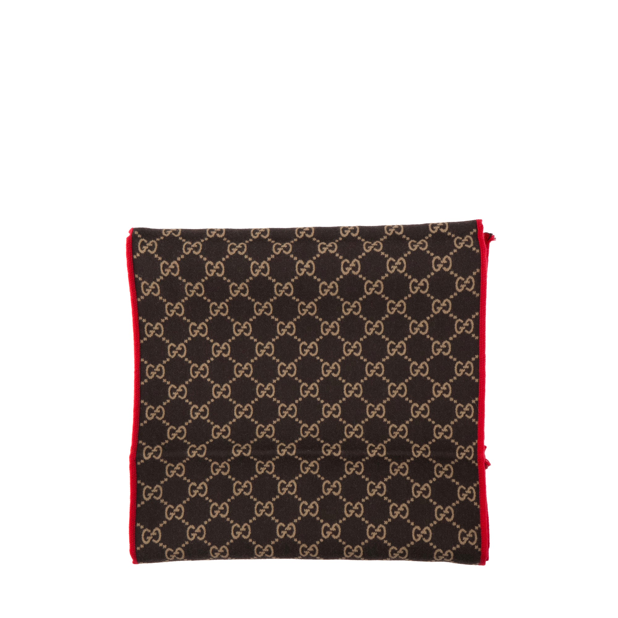 GUCCI - Écharpe réversible Gucci en laine monogrammée marron et rouge