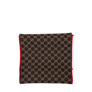 GUCCI - Écharpe réversible Gucci en laine monogrammée marron et rouge