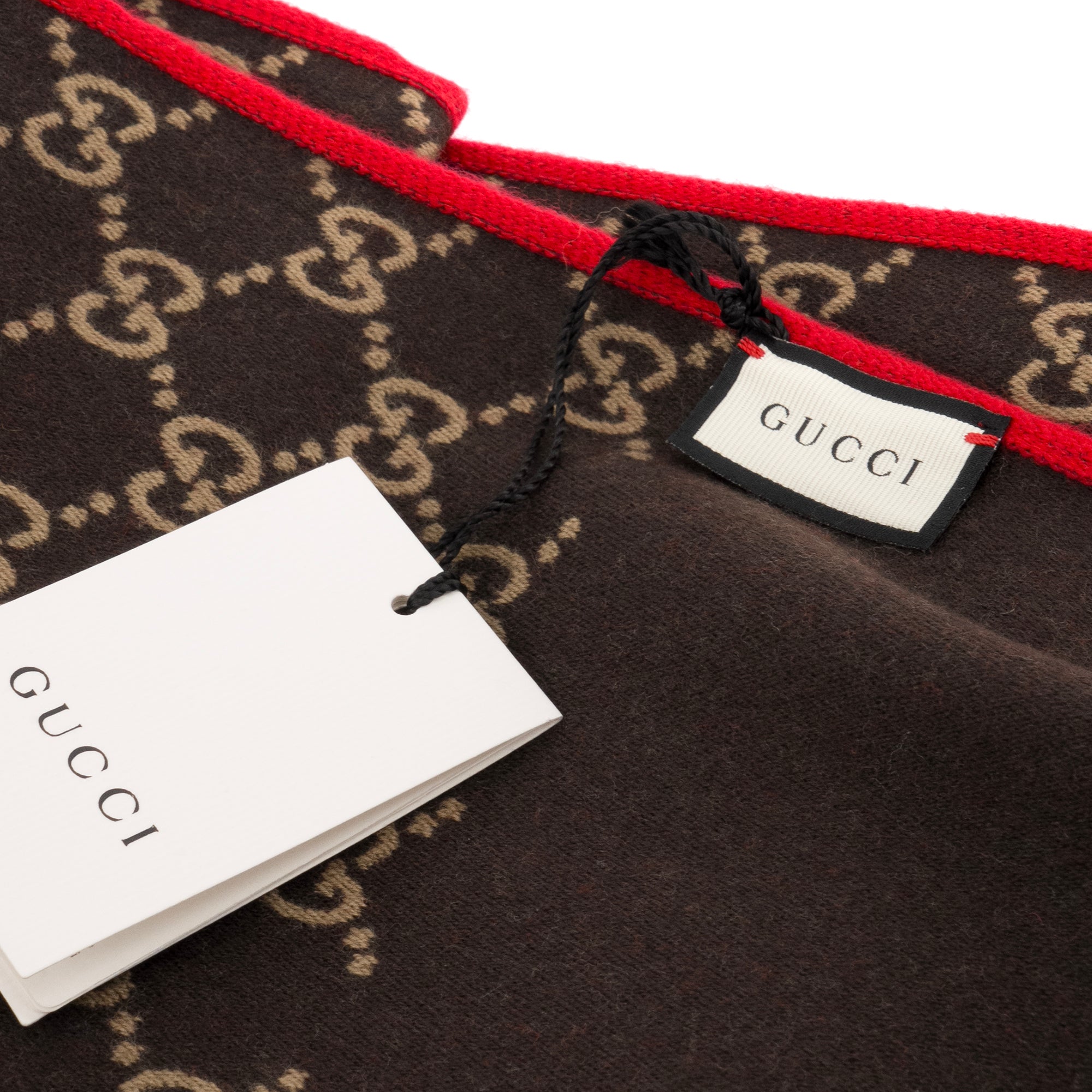 GUCCI - Écharpe réversible Gucci en laine monogrammée marron et rouge